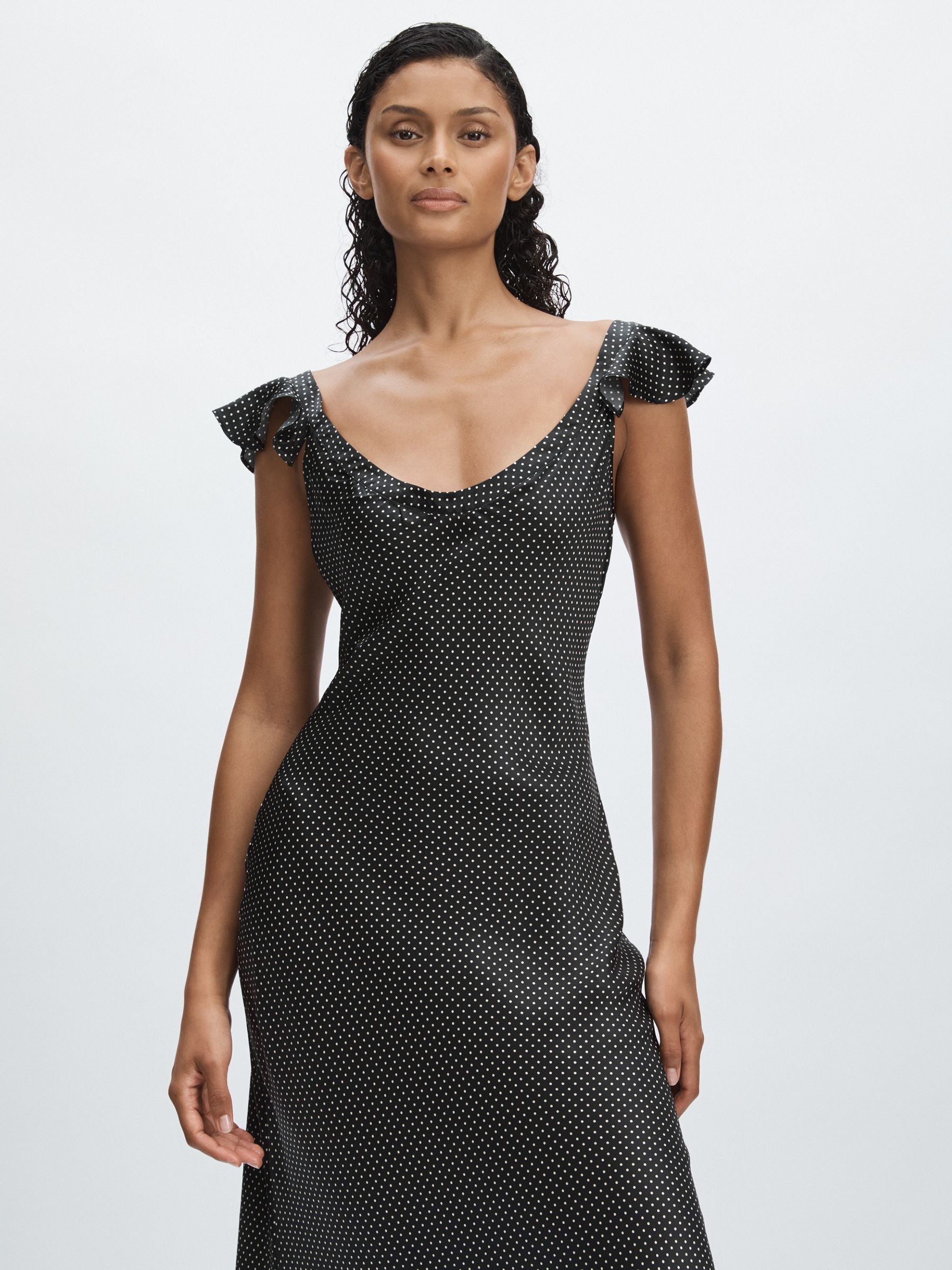 Paige Silk Satin Polka Dot Dress in Black - Image 4 of 6