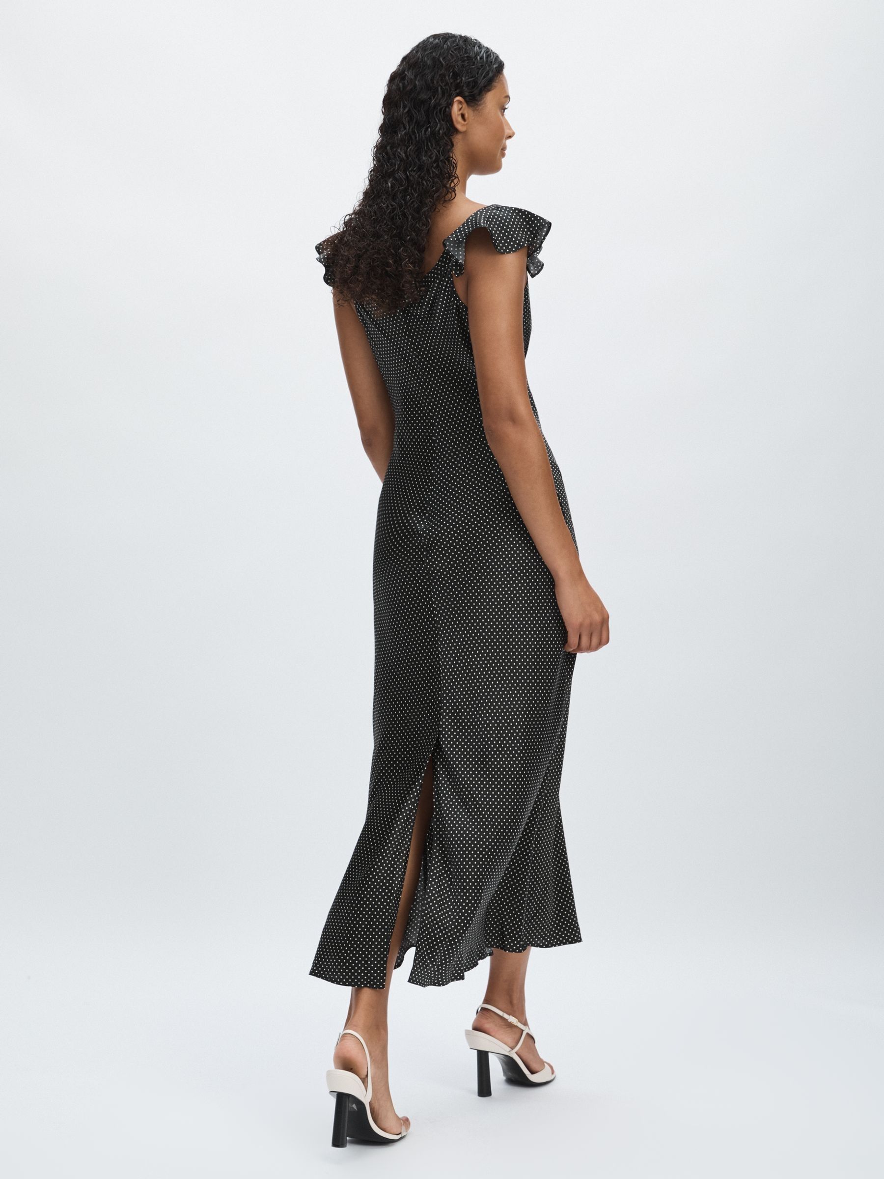 Paige Silk Satin Polka Dot Dress in Black - Image 5 of 6