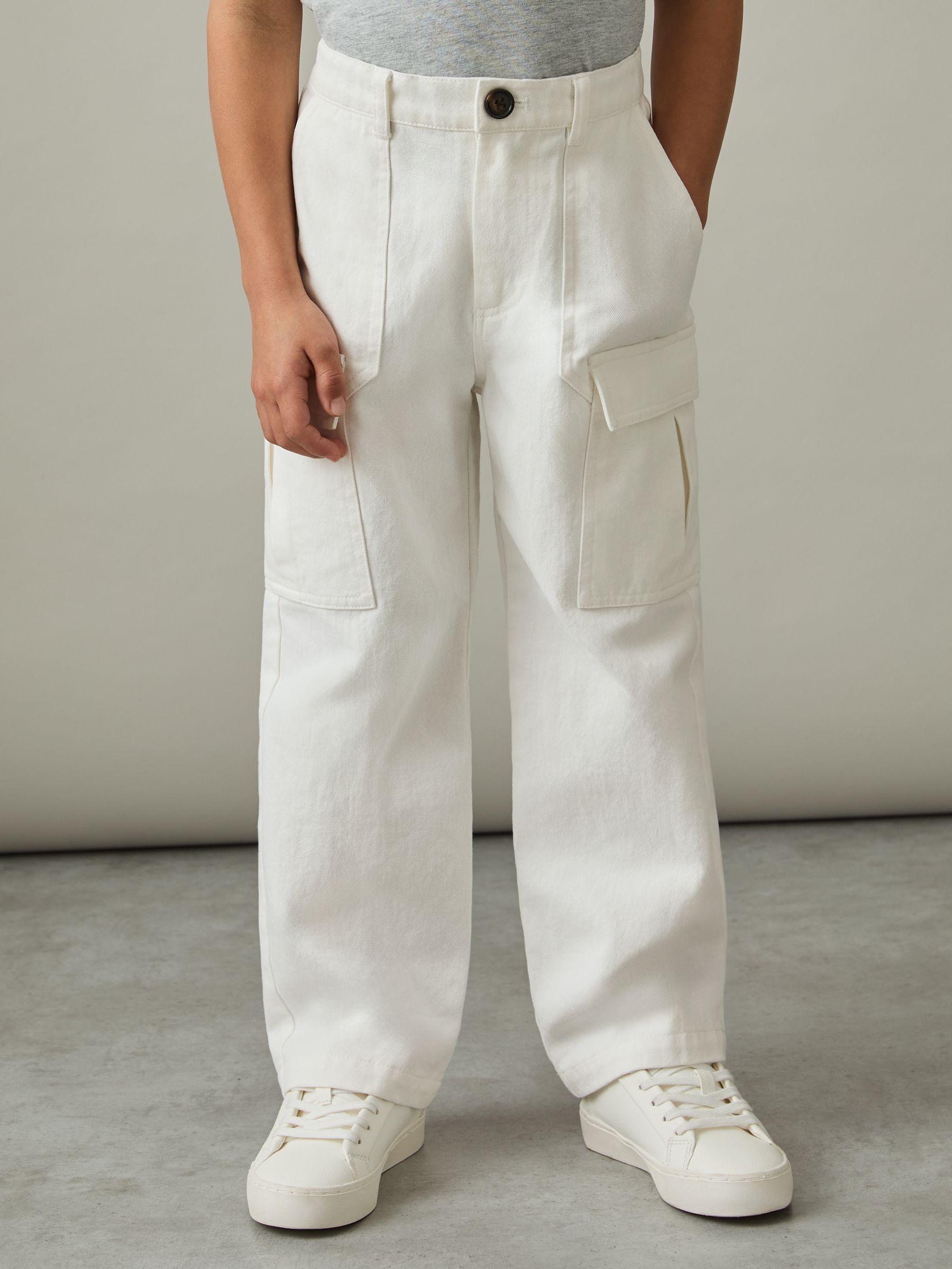 9-13 yrs 100% Cotton Straight Leg Cargo Trousers in Stone - Image 1 of 4