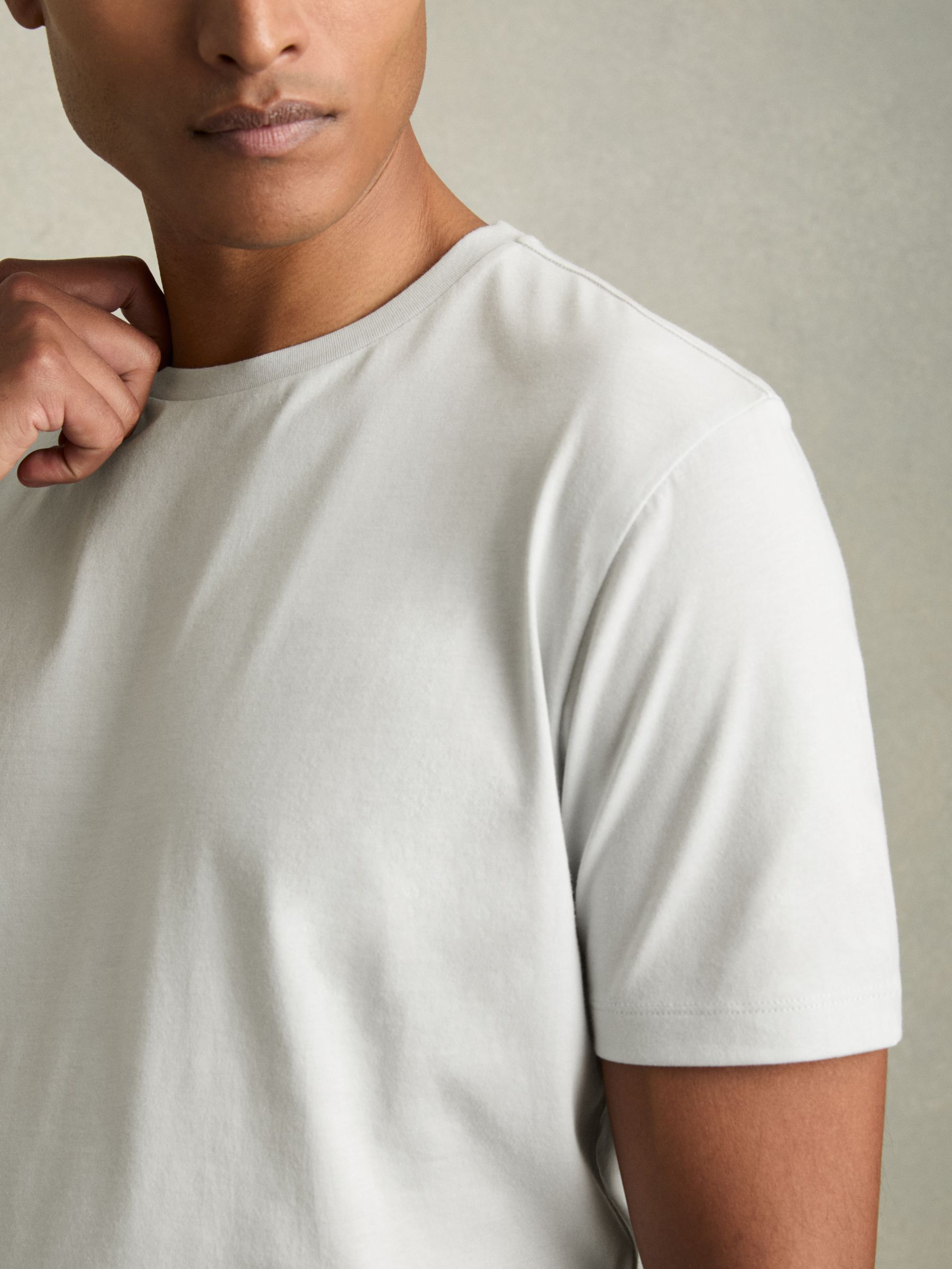 Cotton Crew Neck T-Shirt in Mint Blue - Image 4 of 7