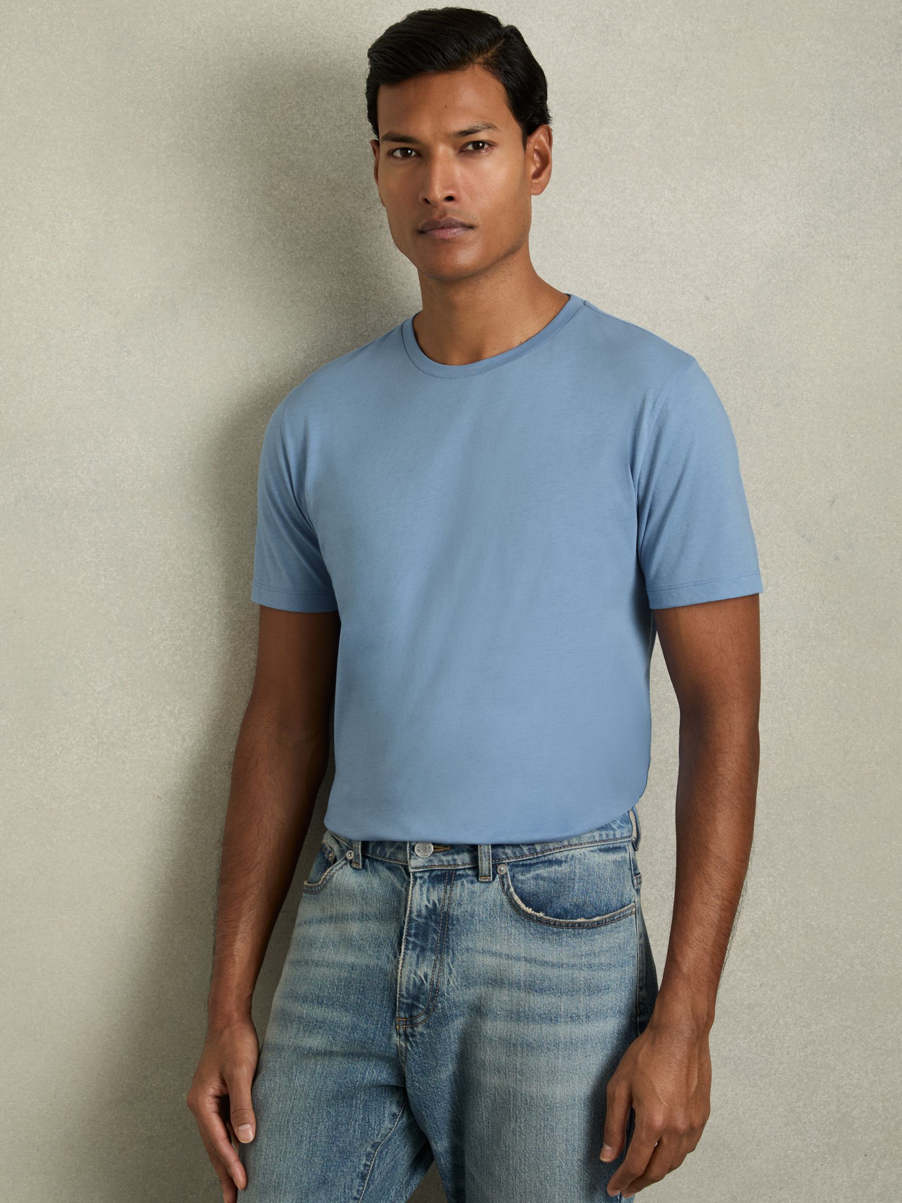 Crew Neck T-Shirt in Dusty Blue - Image 1 of 6