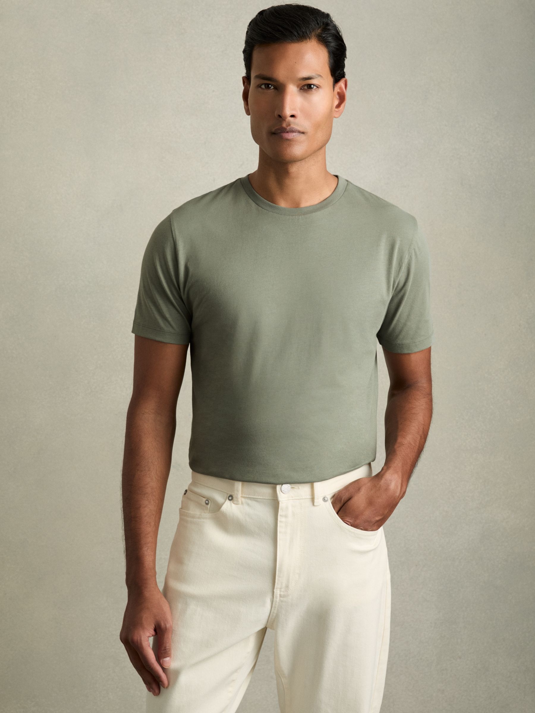 Crew Neck T-Shirt in Dark Sage - Image 1 of 6