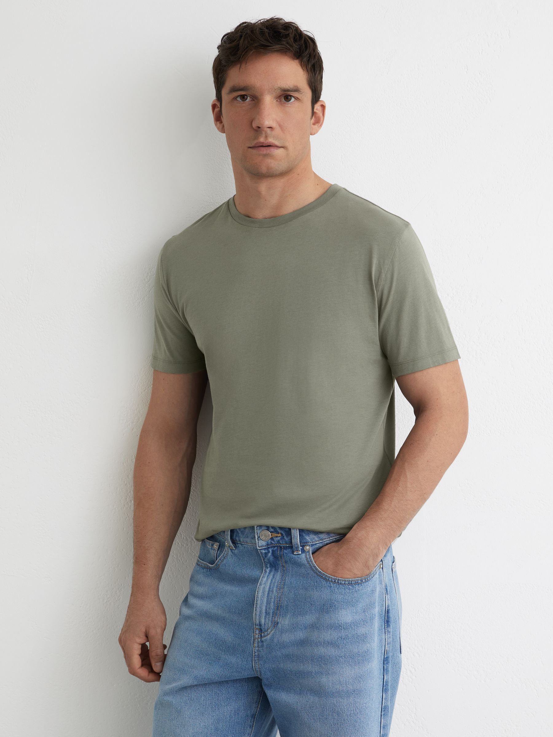 Cotton Crew-Neck Tailored-Fit T-Shirt in Dark Sage - image 3