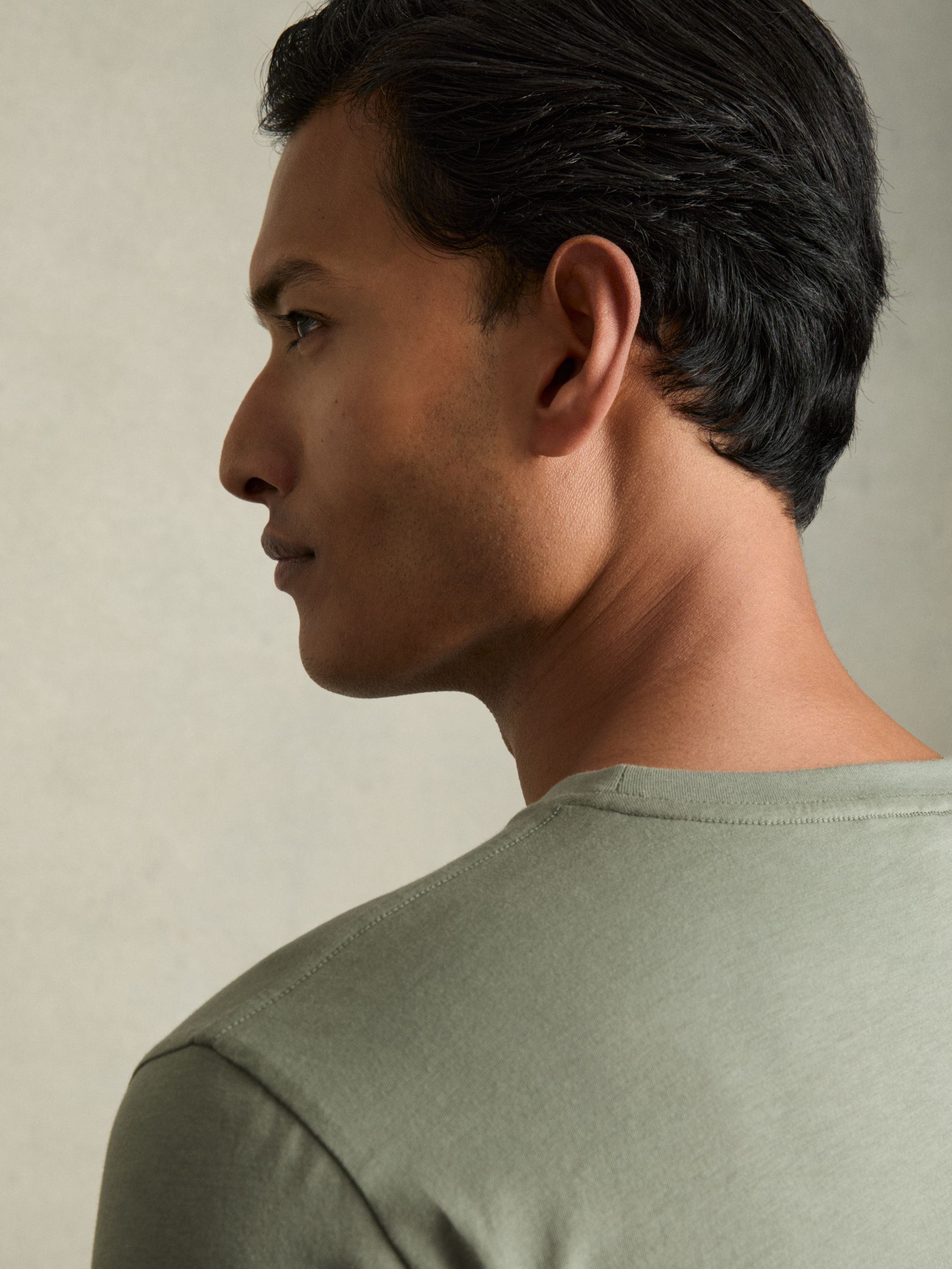 Crew Neck T-Shirt in Dark Sage - Image 4 of 6