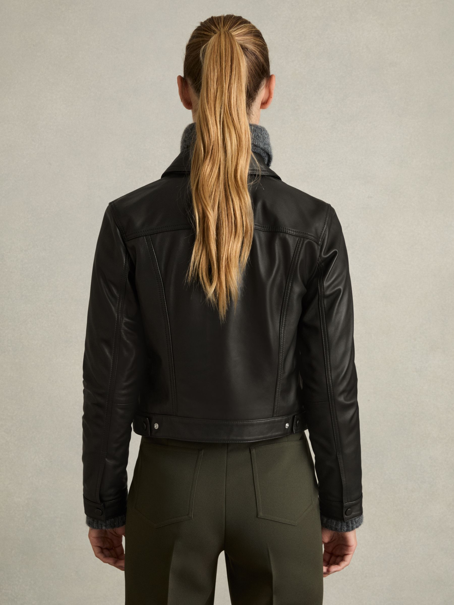Leather Trucker Jacket in Black - Image 5 of 6