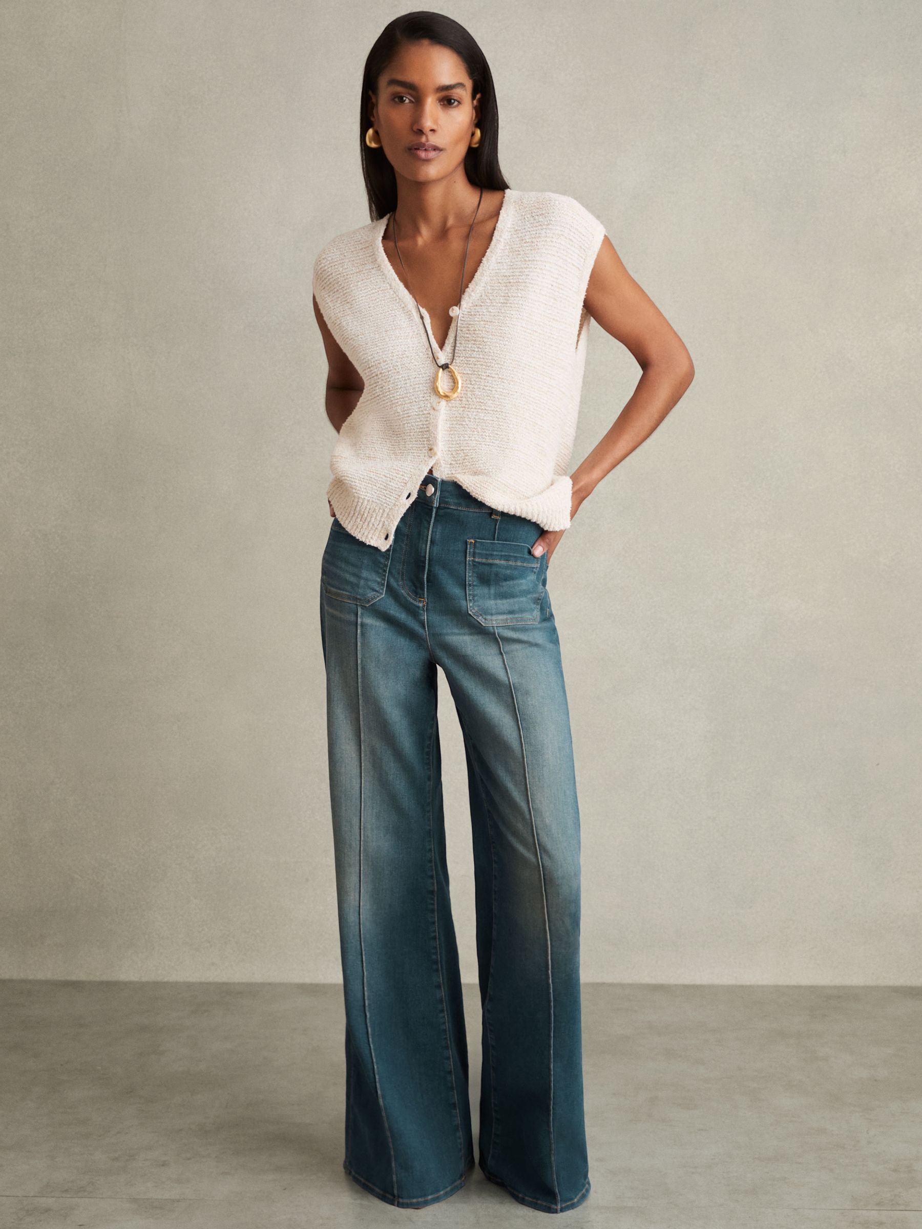 Patch Pocket Flared Jeans in Mid Blue - Image 8 of 9