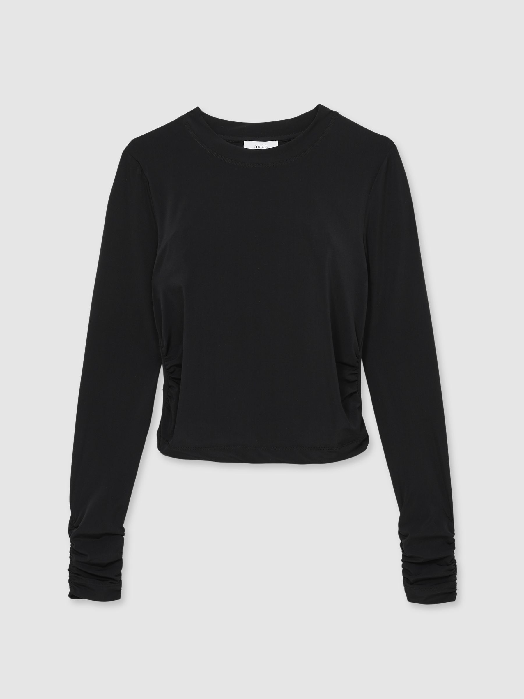 Jersey-Stretch Ruched Cropped Top in Black - Image 2 of 7
