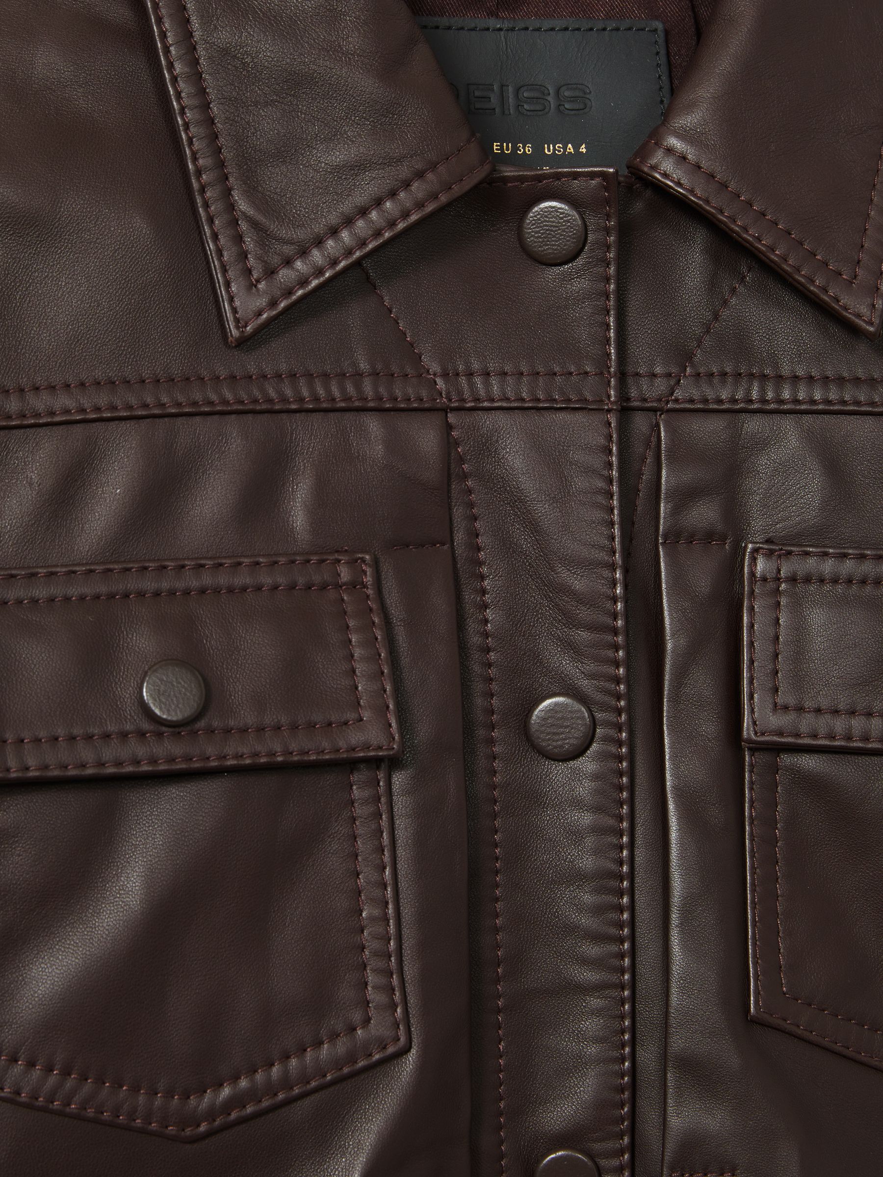Leather Trucker Jacket in Burgundy - Image 6 of 6