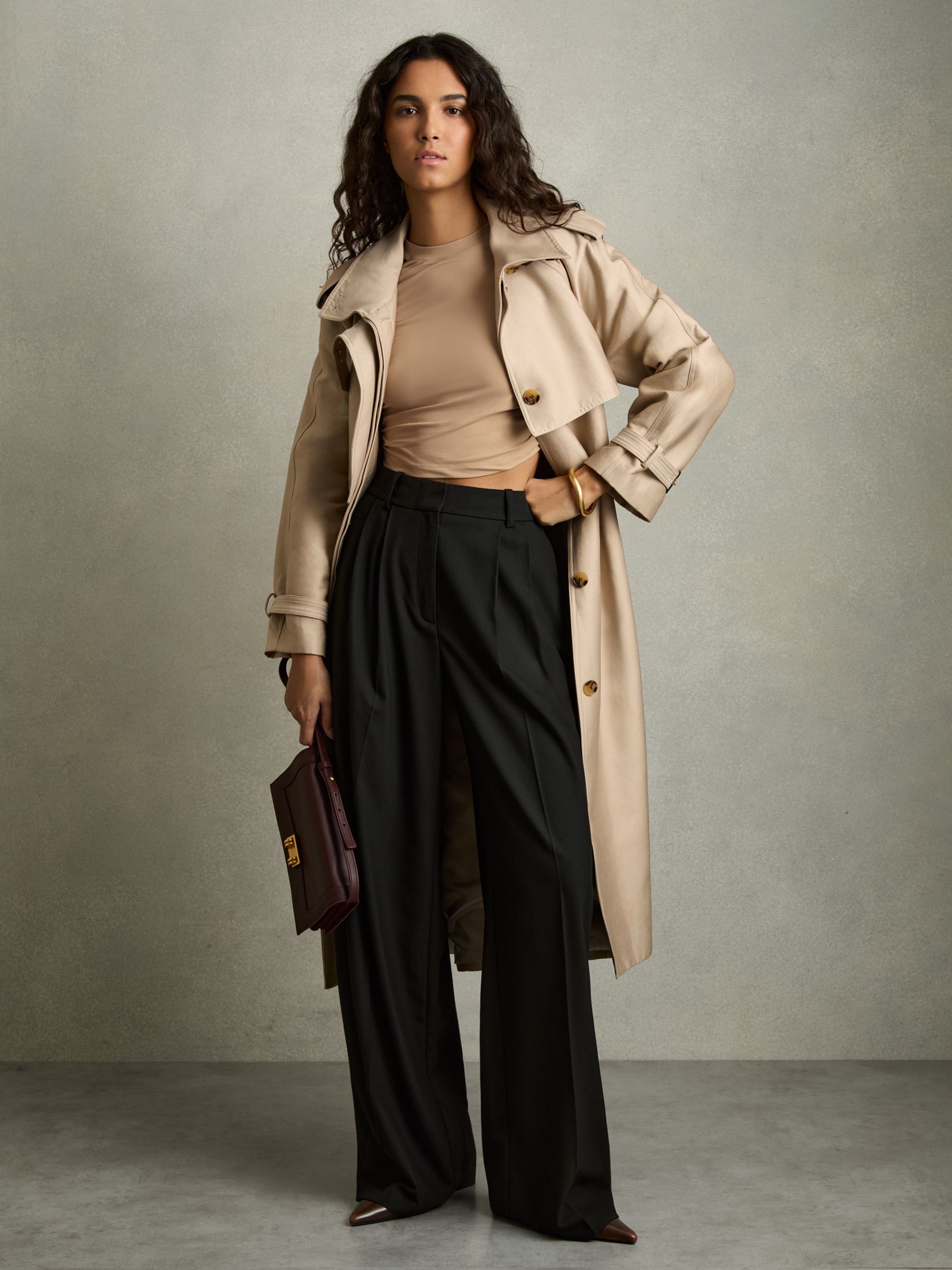 Jersey-Stretch Ruched Cropped Top in Sand - Image 1 of 6