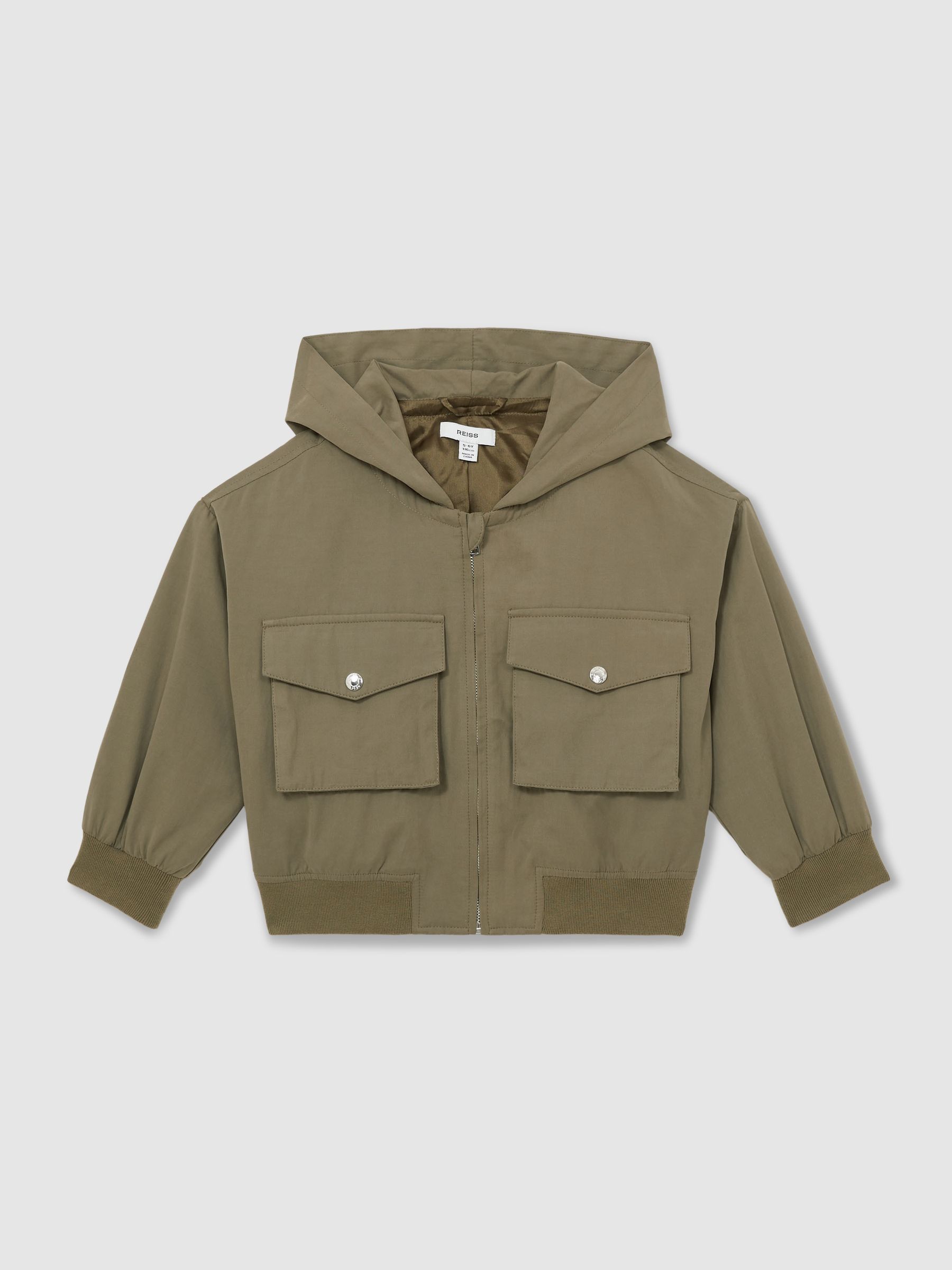 13-14 yrs Hooded Utility Bomber Jacket in Khaki - Image 1 of 4 13-14 yrs Hooded Utility Bomber Jacket in Khaki - Image 1 of 4