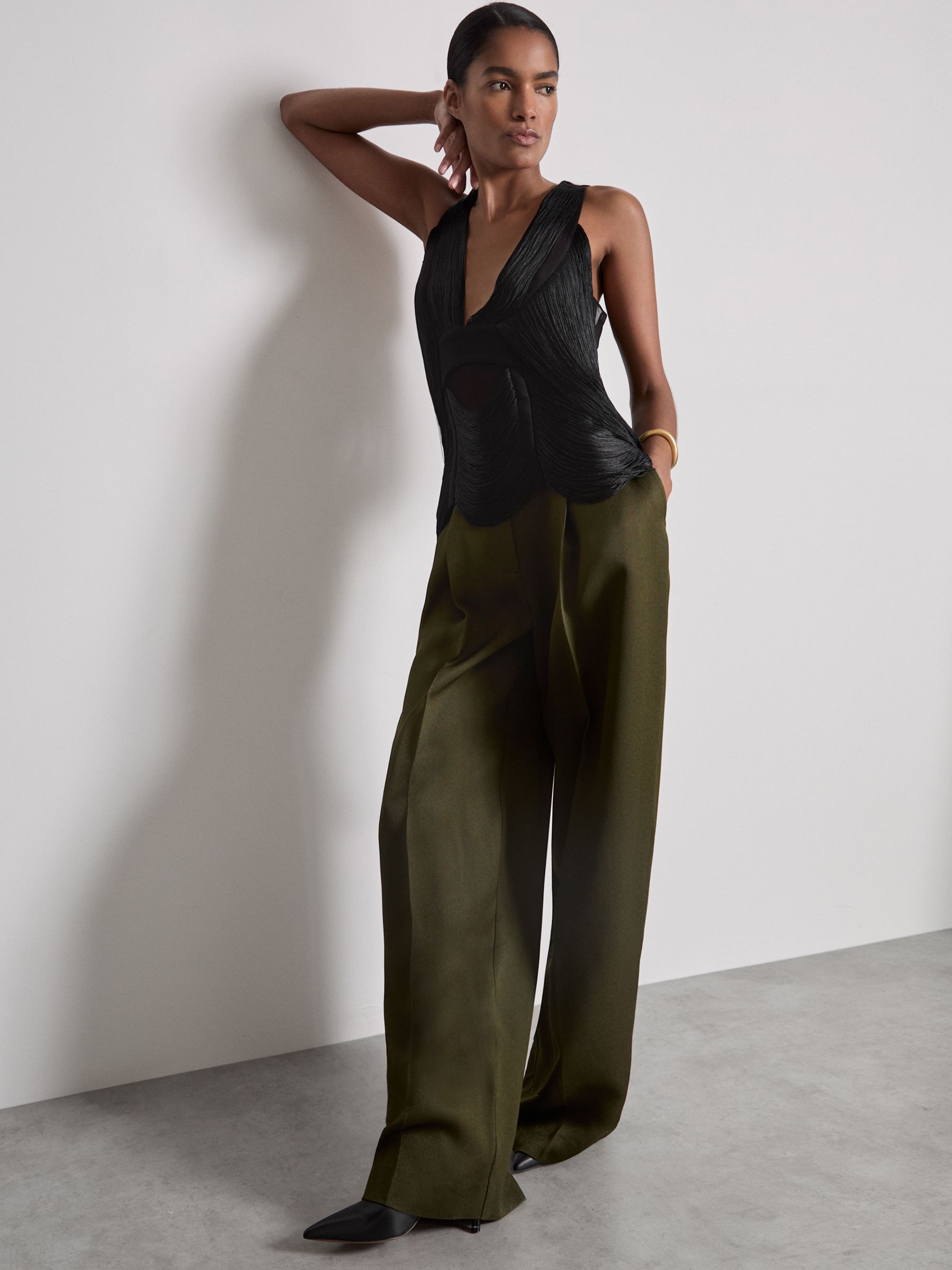 Atelier Draped Fringe Deep-V Top in Black - Image 3 of 6