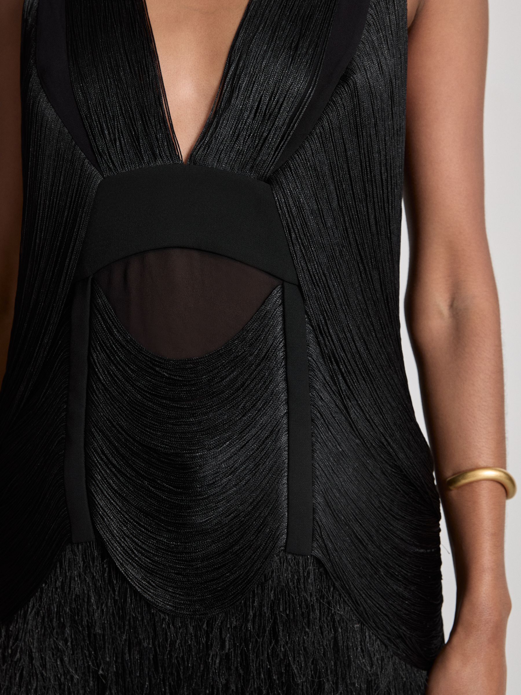 Atelier Draped Fringe Deep-V Top in Black - Image 4 of 6