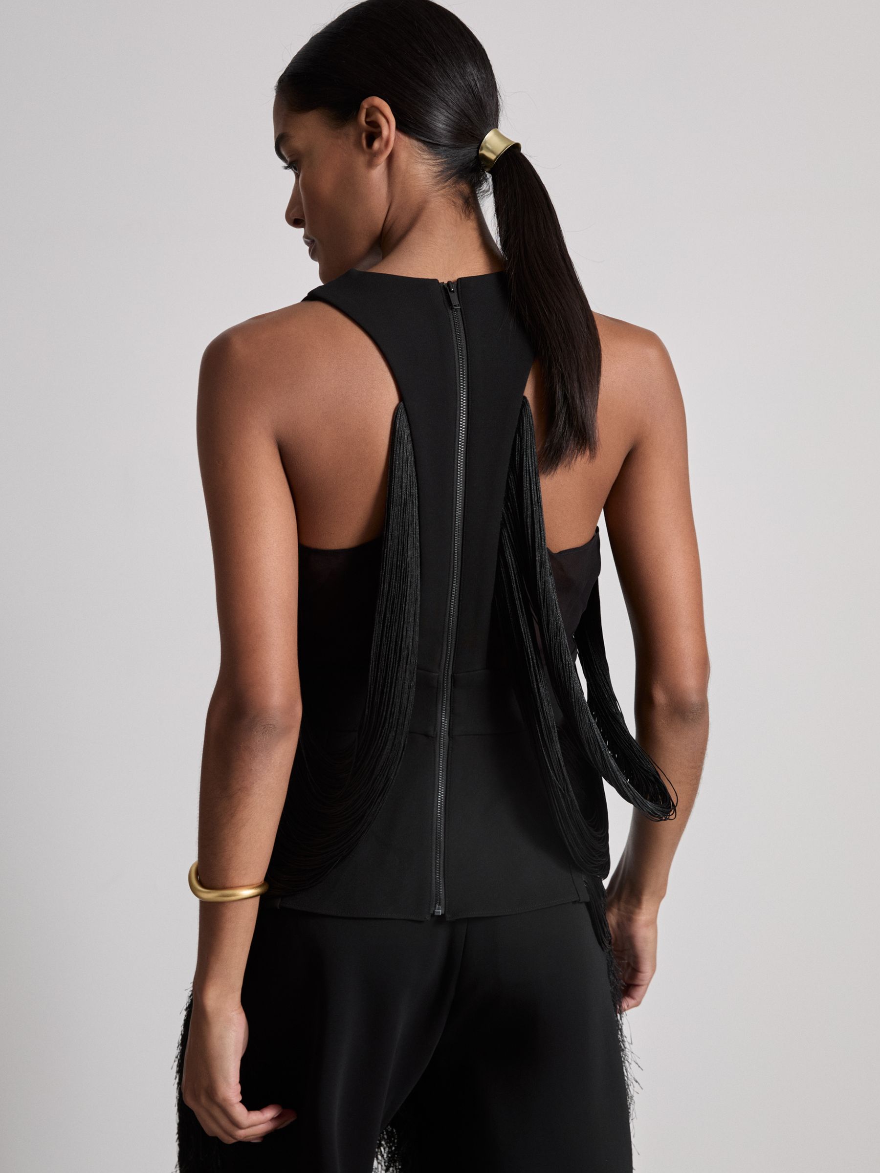 Atelier Draped Fringe Deep-V Top in Black - Image 5 of 6
