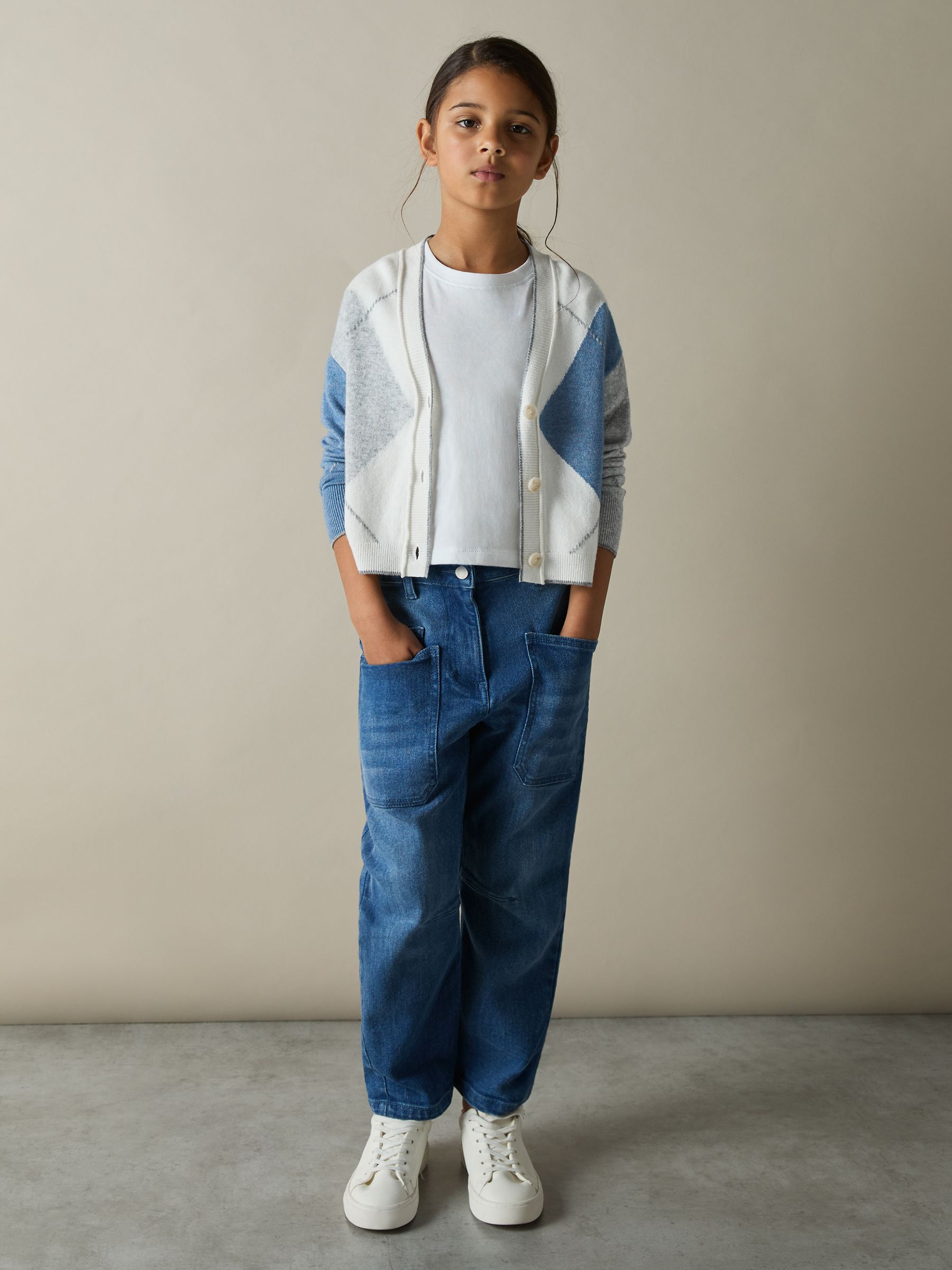 9-13 yrs Argyle Cardigan With Wool And Cashmere in Blue - Image 1 of 4