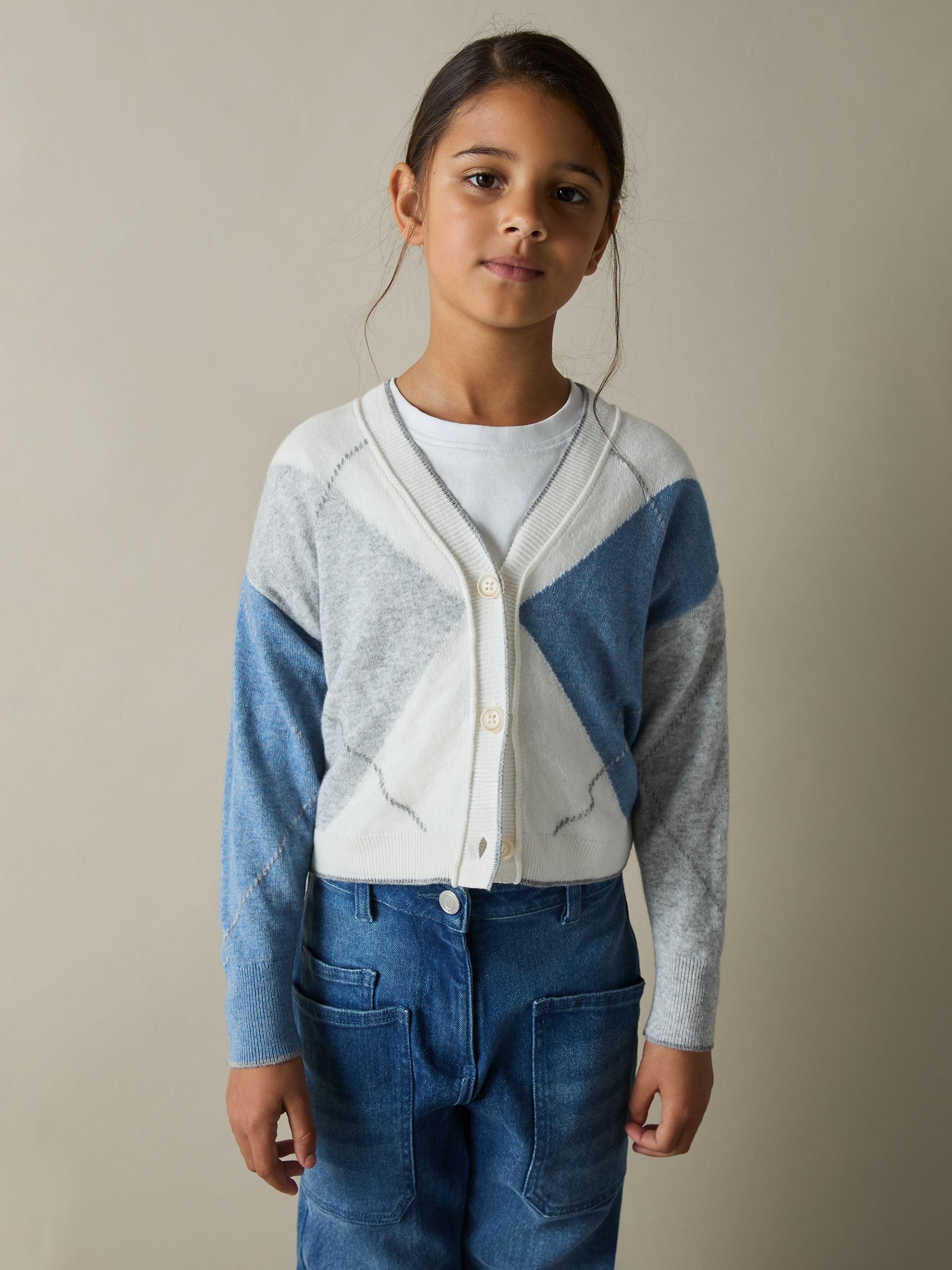 9-13 yrs Argyle Cardigan With Wool And Cashmere in Blue - Image 3 of 4