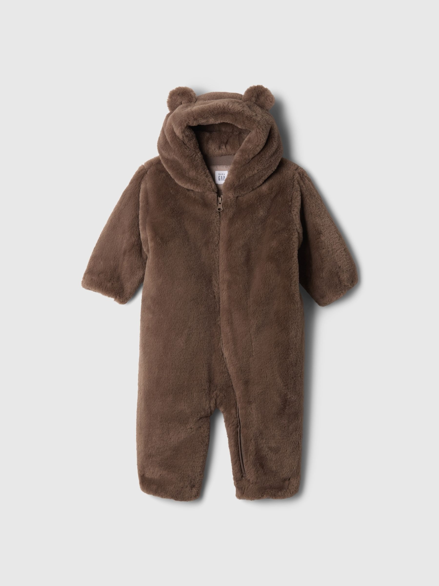 Chocolate Brown Faux Fur Bear One-Piece (Newborn-24mths) - Image 1 of 3
