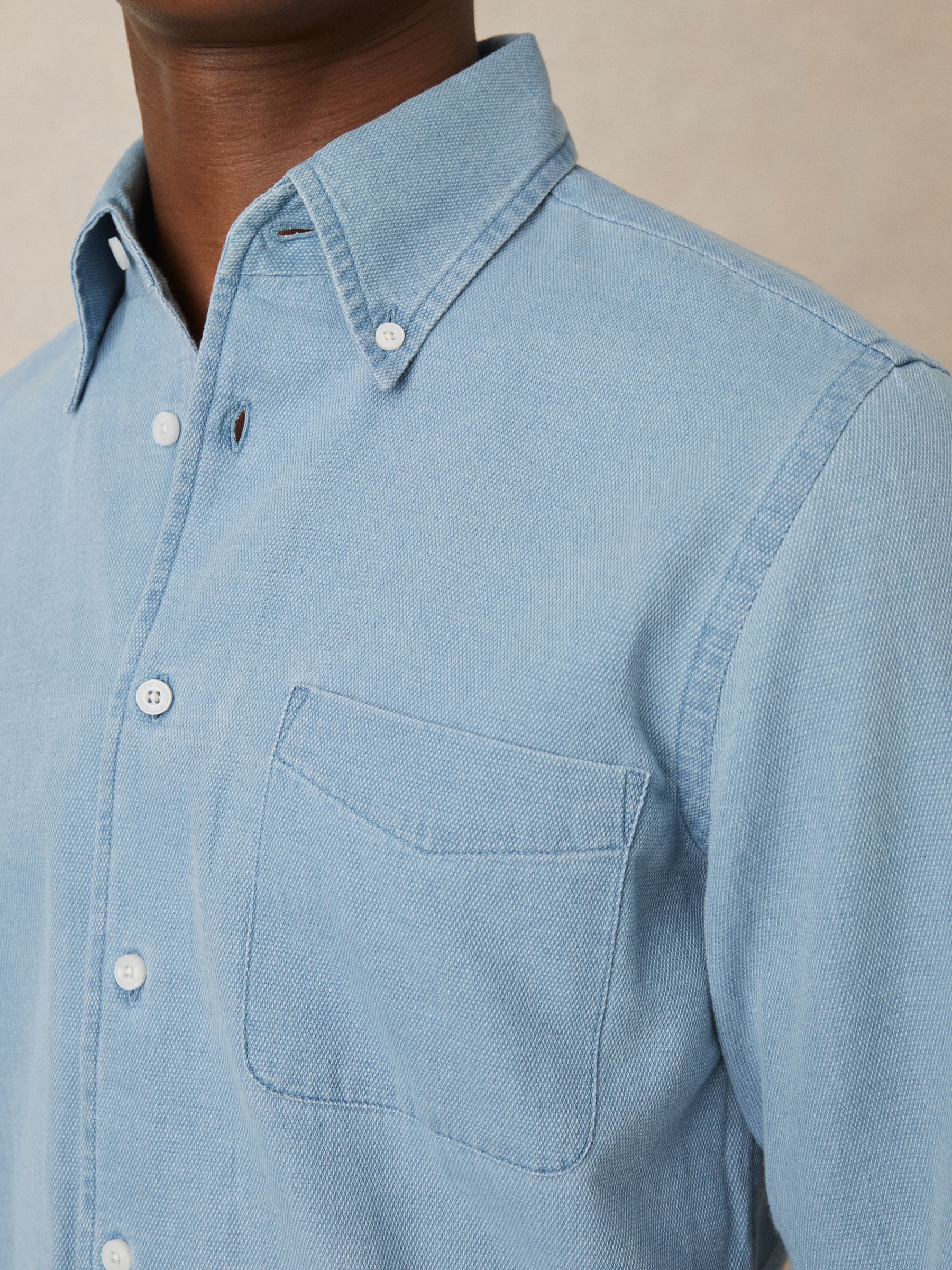 Cotton-Piqué Button-Down Chambray Shirt in Washed Blue - Image 3 of 7