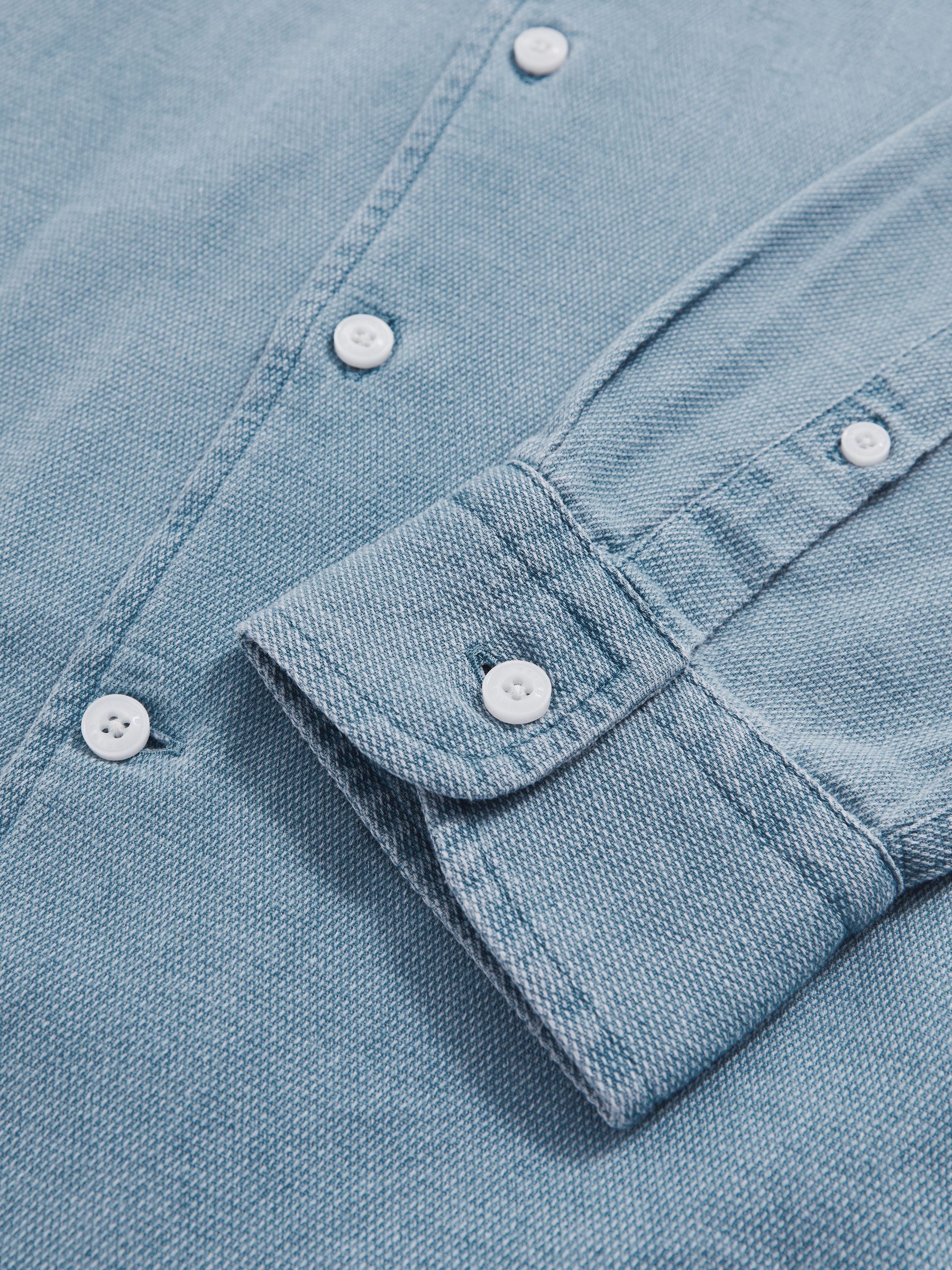 Cotton-Piqué Button-Down Chambray Shirt in Washed Blue - Image 7 of 7