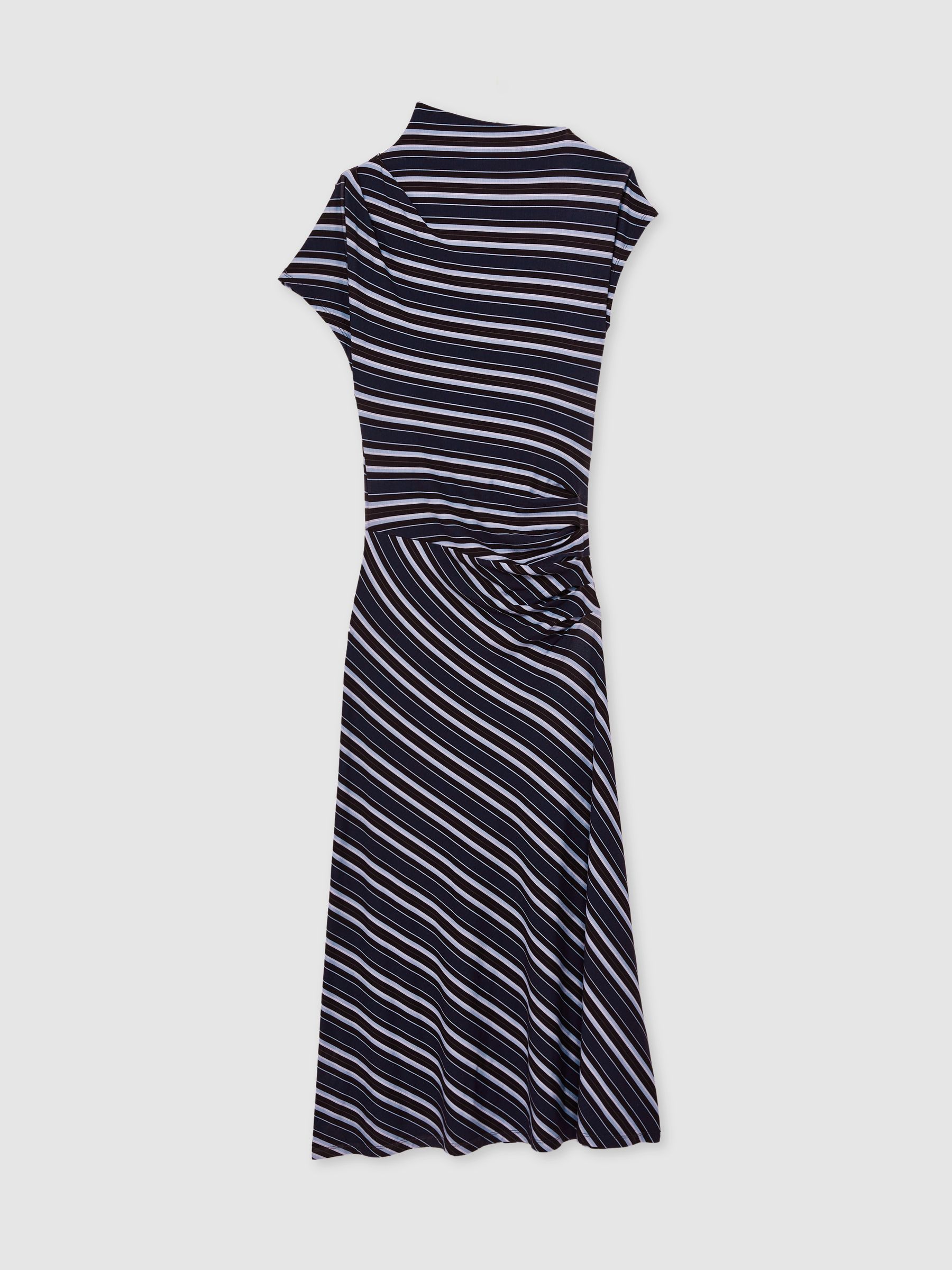 Stripe-Print Draped Midi Dress in Blue - Image 2 of 5