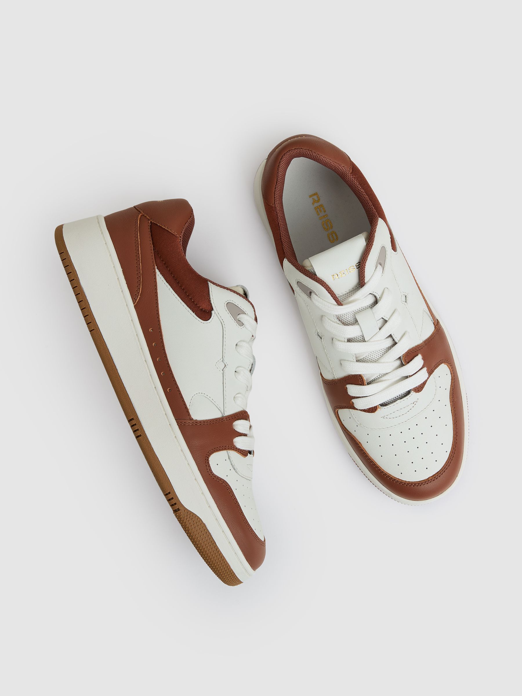 Leather Panelled Trainers in White/Tan - Image 3 of 6