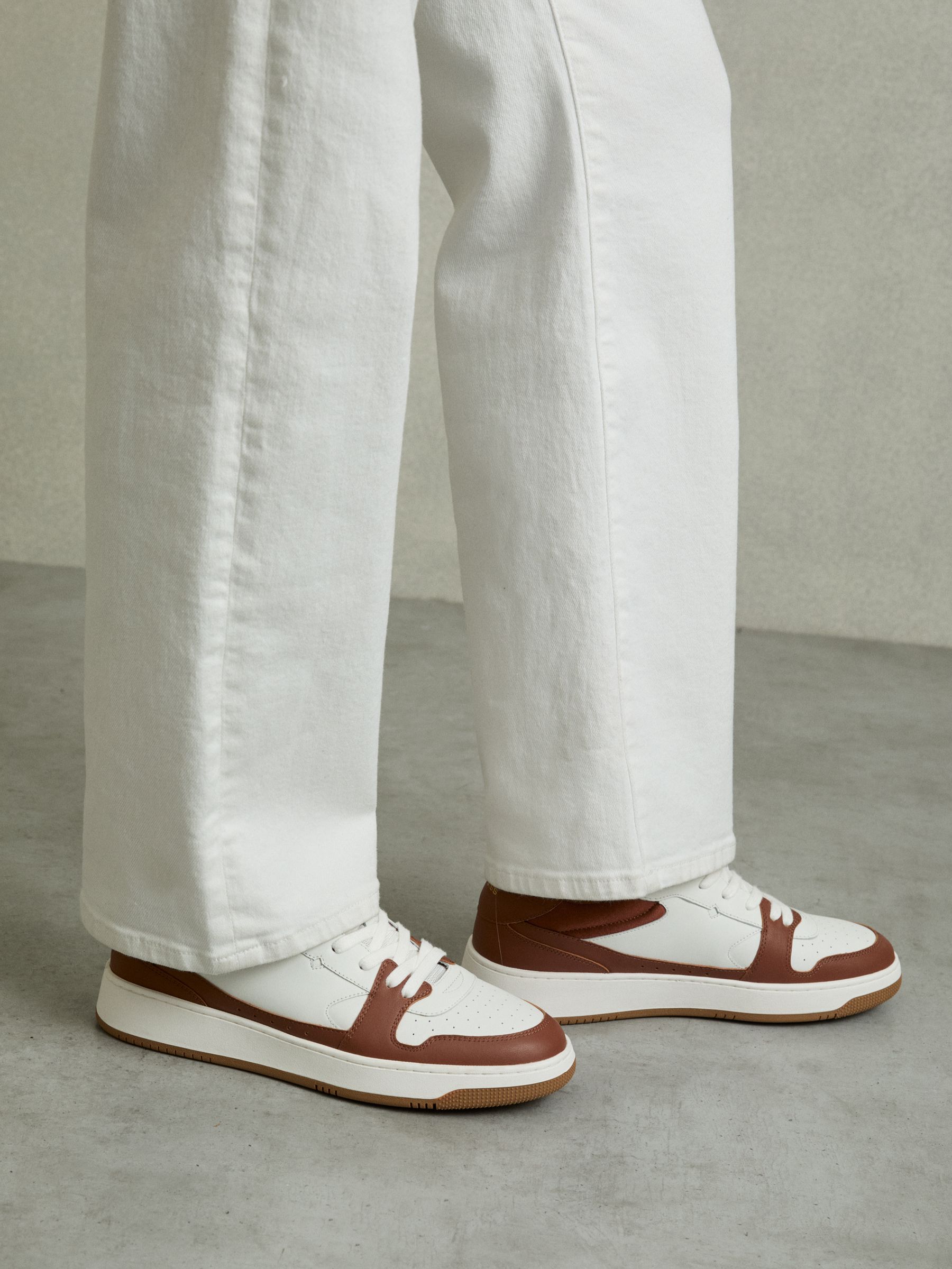 Leather Panelled Trainers in White/Tan - Image 4 of 6