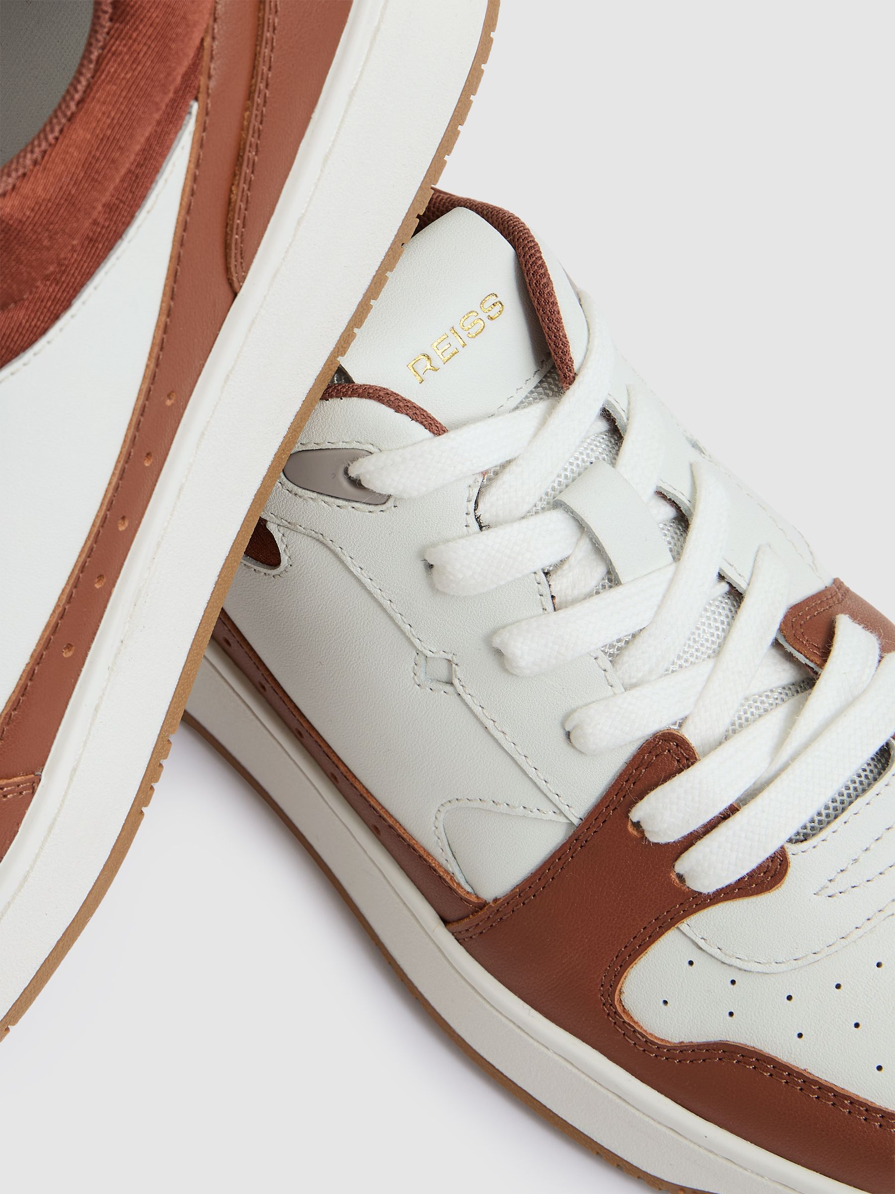 Leather Panelled Trainers in White/Tan - Image 6 of 6