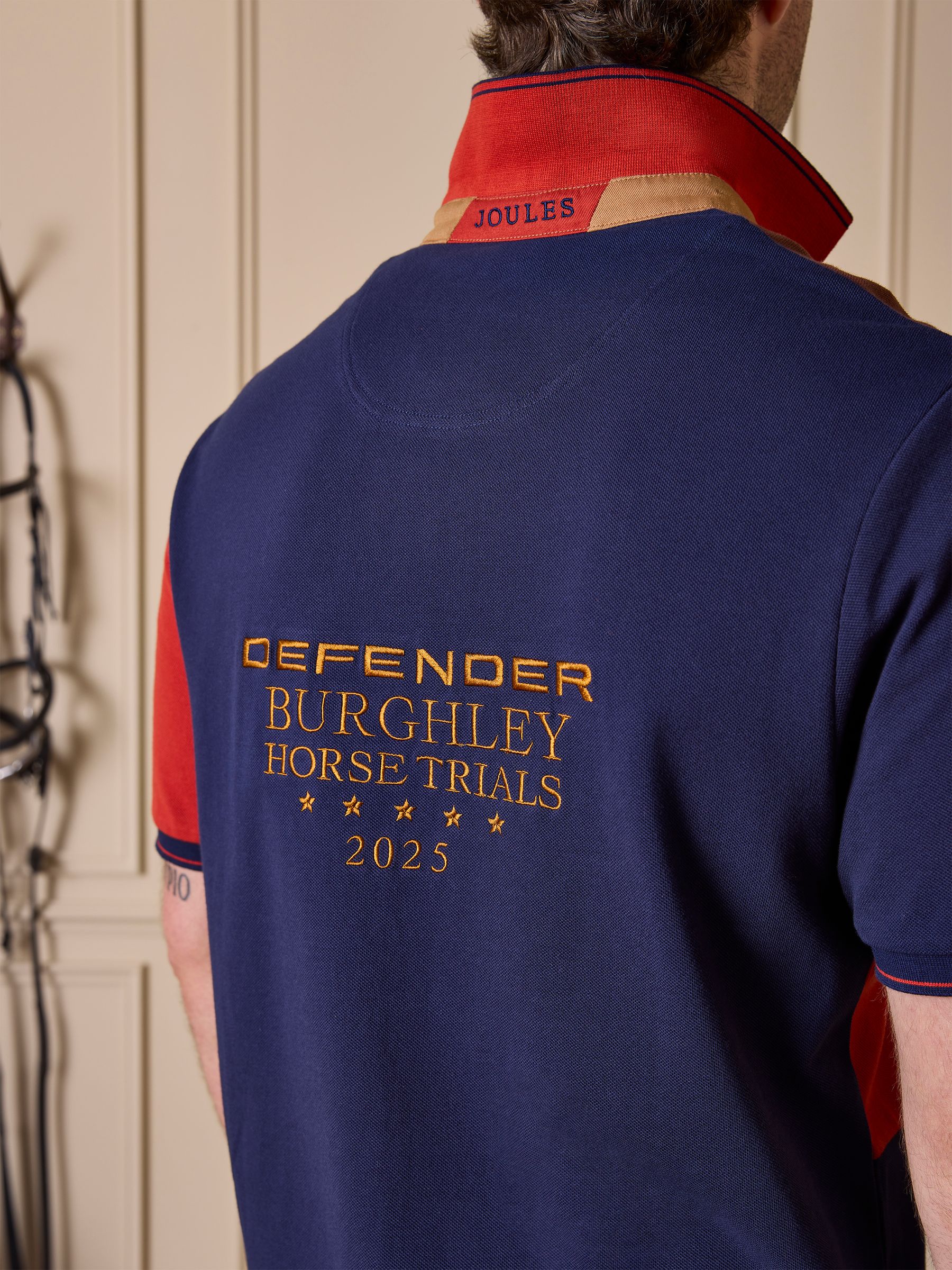 Official Burghley Orange/Navy Polo Shirt - Image 2 of 5 Official Burghley Orange/Navy Polo Shirt - Image 2 of 5