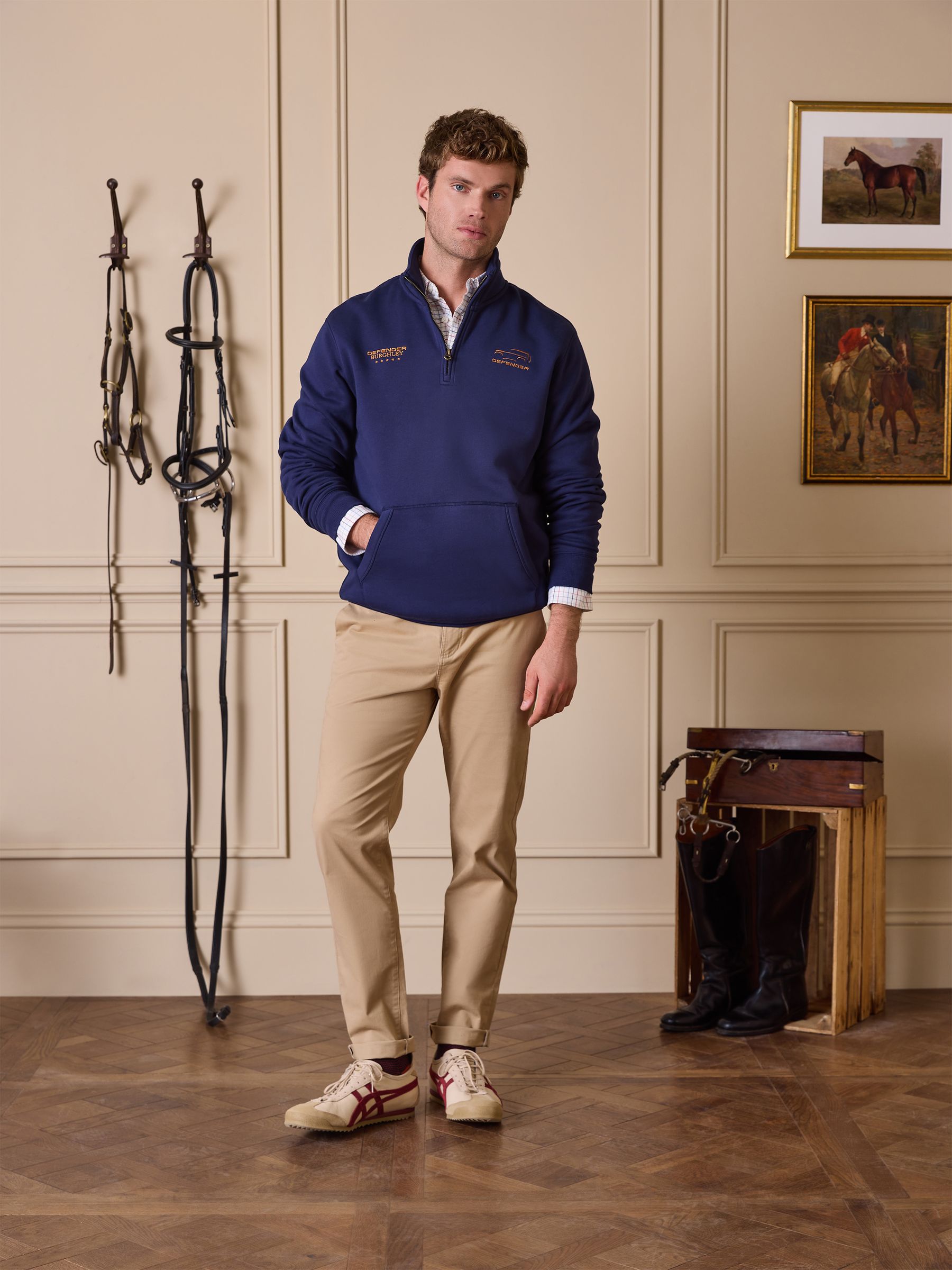 Official Burghley Navy 1/4 Zip Long Sleeve Sweatshirt | Joules