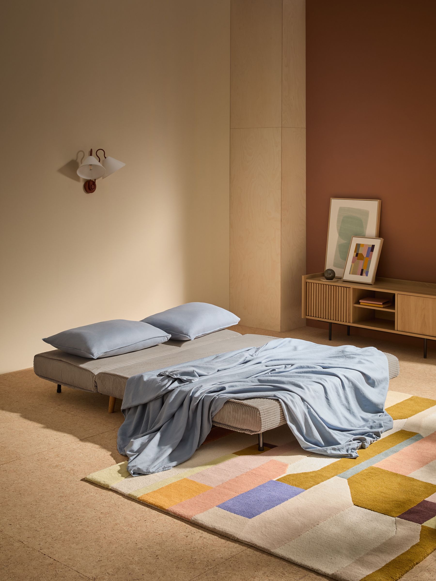 Large Haru 2 Seater Sofa Bed in Natural Corduroy - Image 2 of 7