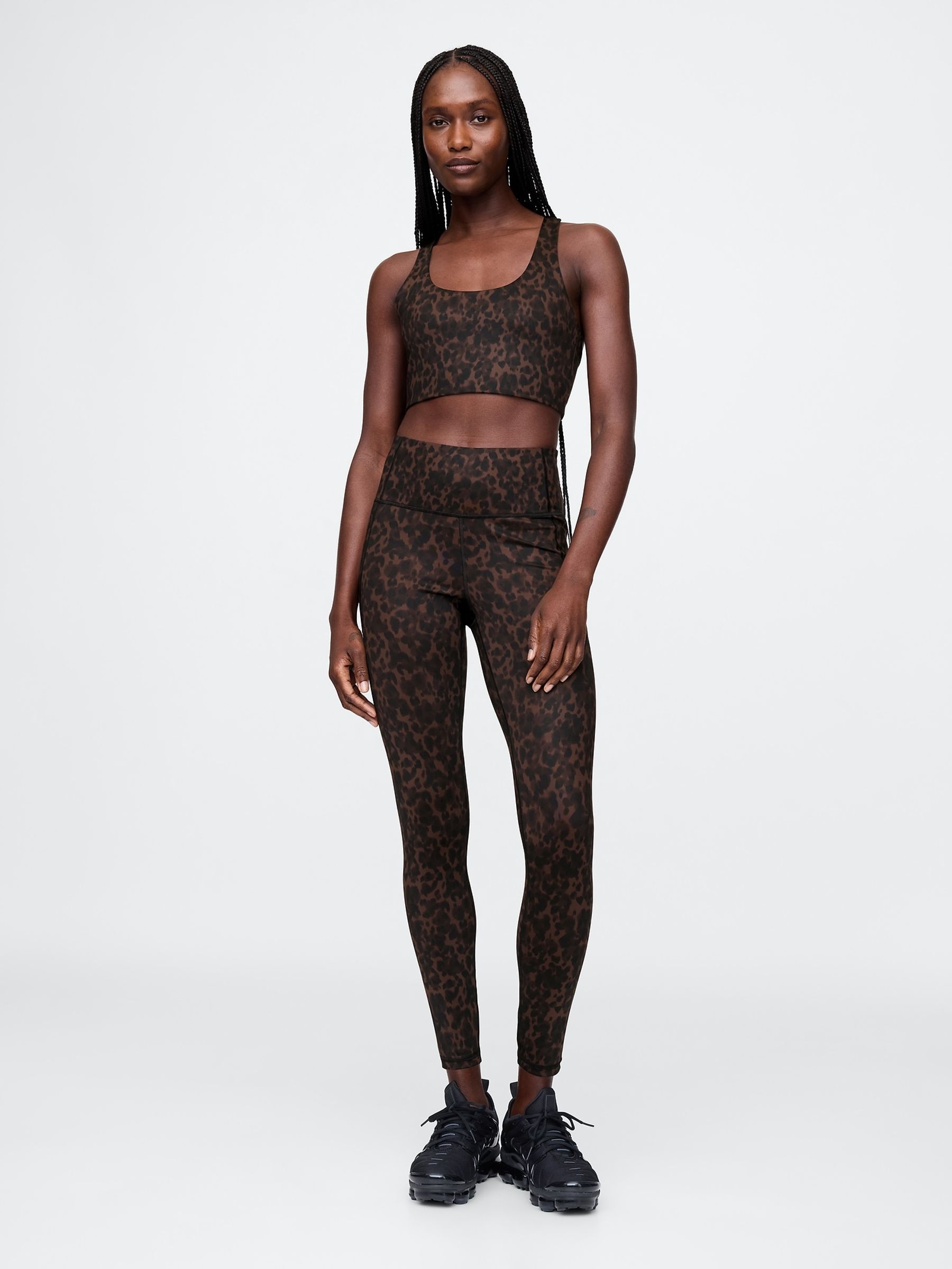 Brown Leopard Print Power Medium Impact Sports Bra - Image 3 of 5