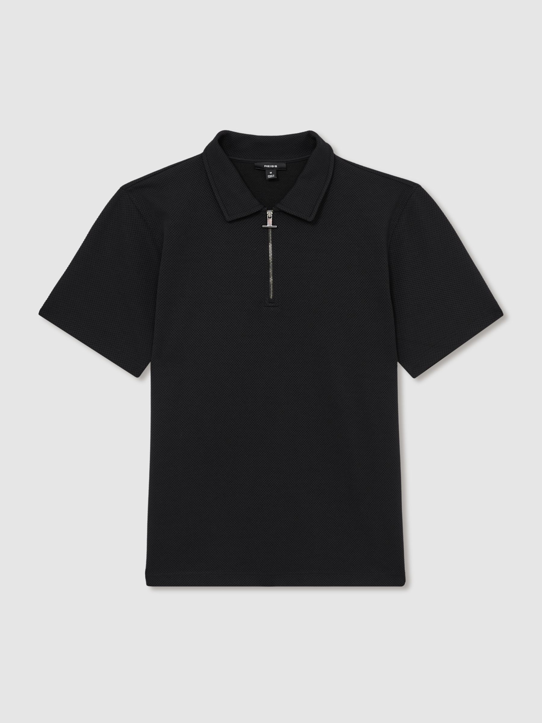 Textured Half-Zip Polo Shirt in Black - Image 2 of 5