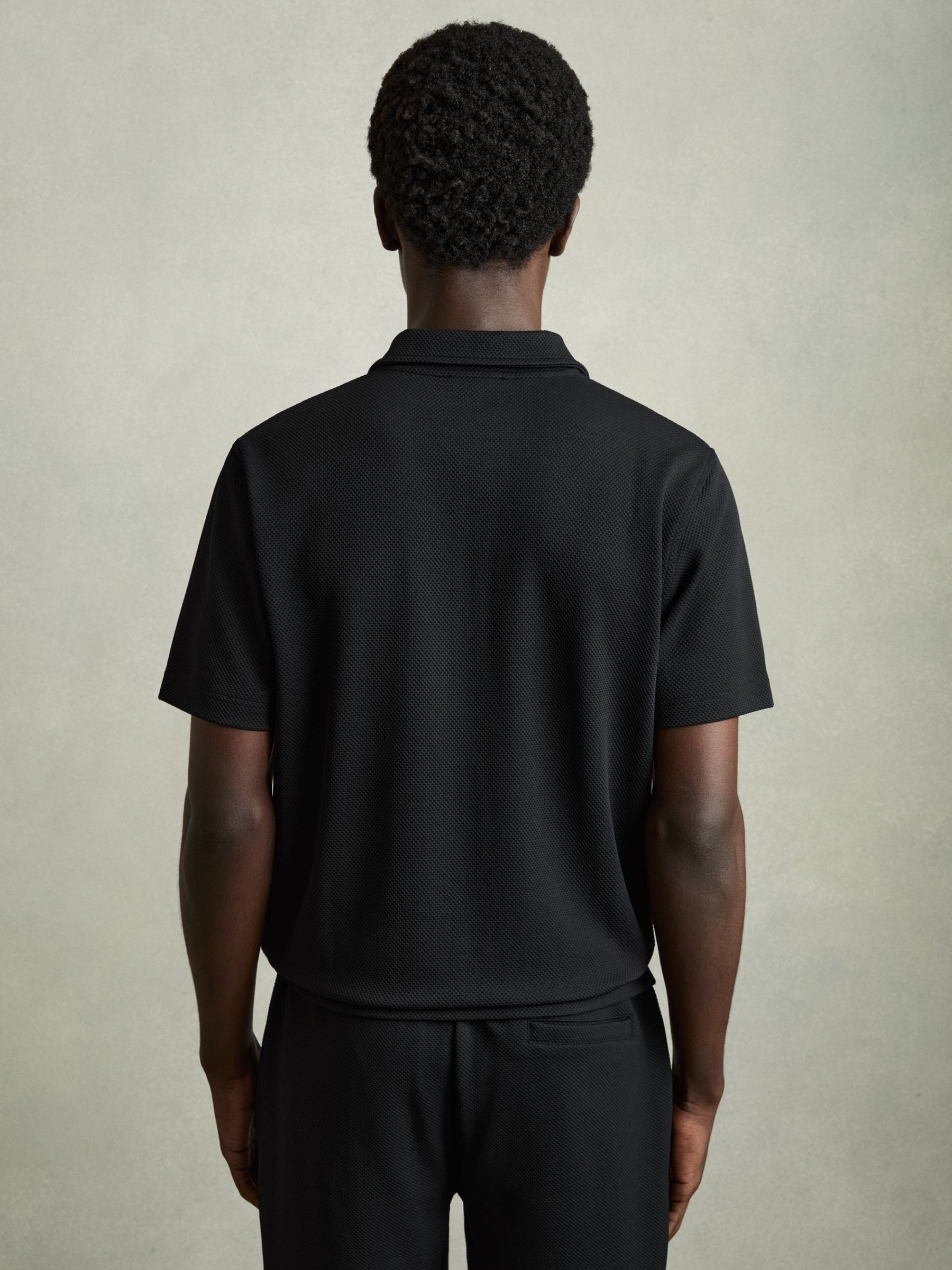 Textured Half-Zip Polo Shirt in Black - Image 4 of 5