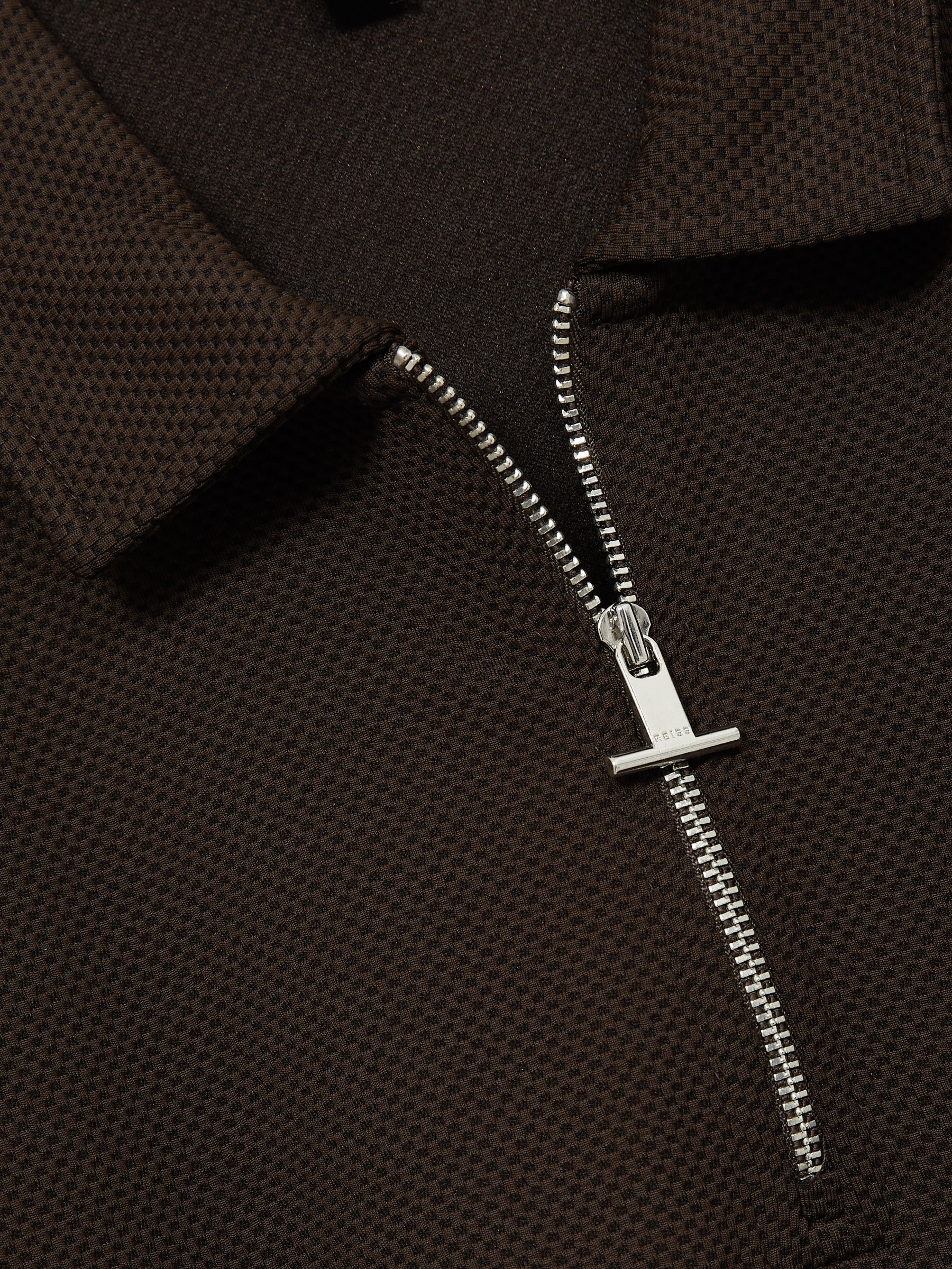 Reiss Textured Half-Zip Polo Shirt in Chocolate Brown | REISS