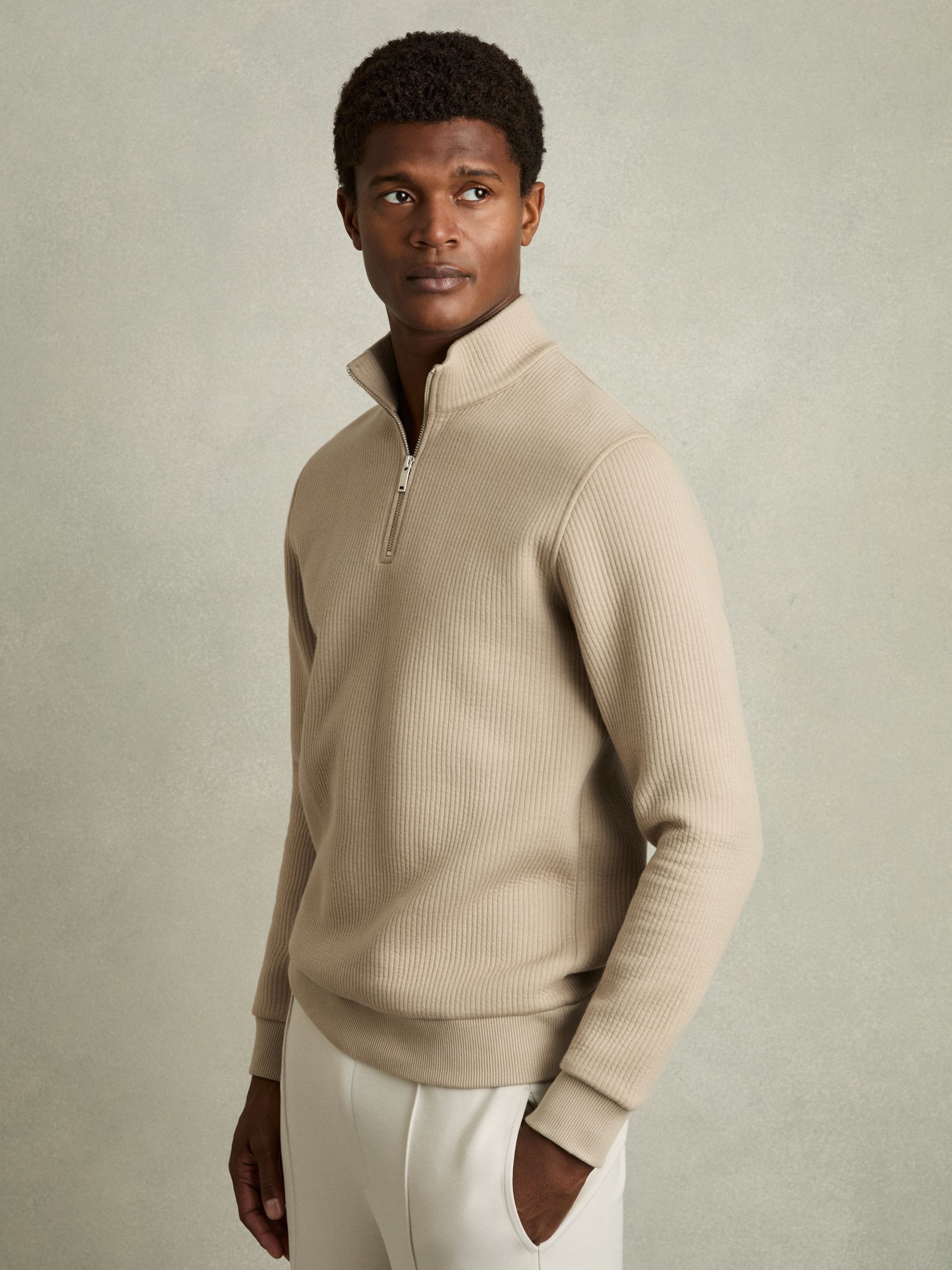 Half-Zip Funnel-Neck Jumper in Taupe - Image 1 of 7