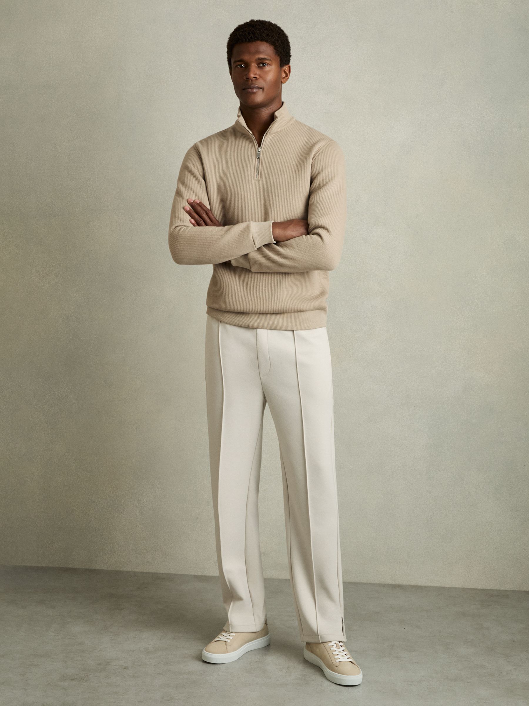 Half-Zip Funnel-Neck Jumper in Taupe - image 3