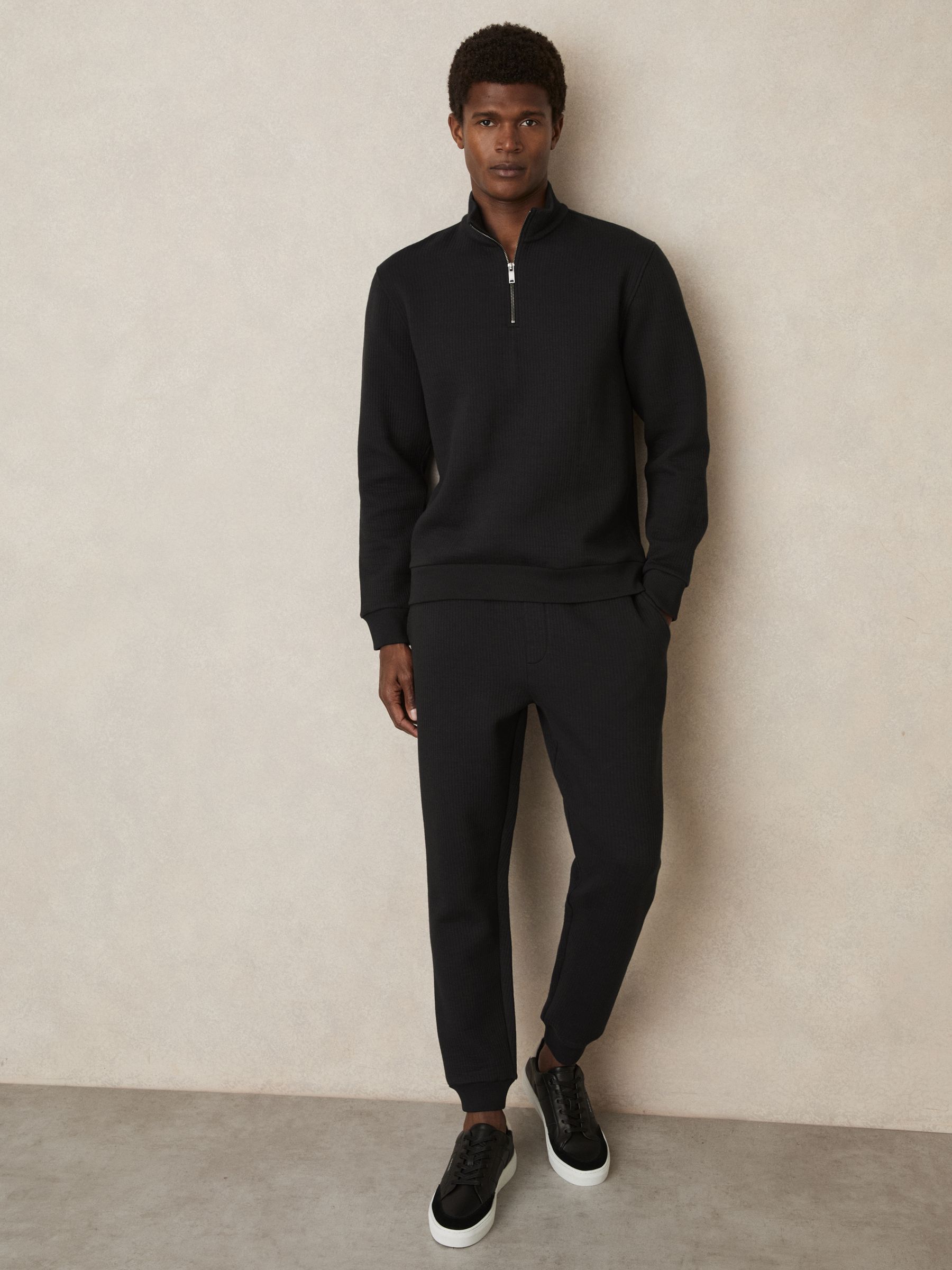Reiss Half-Zip Funnel-Neck Jumper in Washed Black | REISS