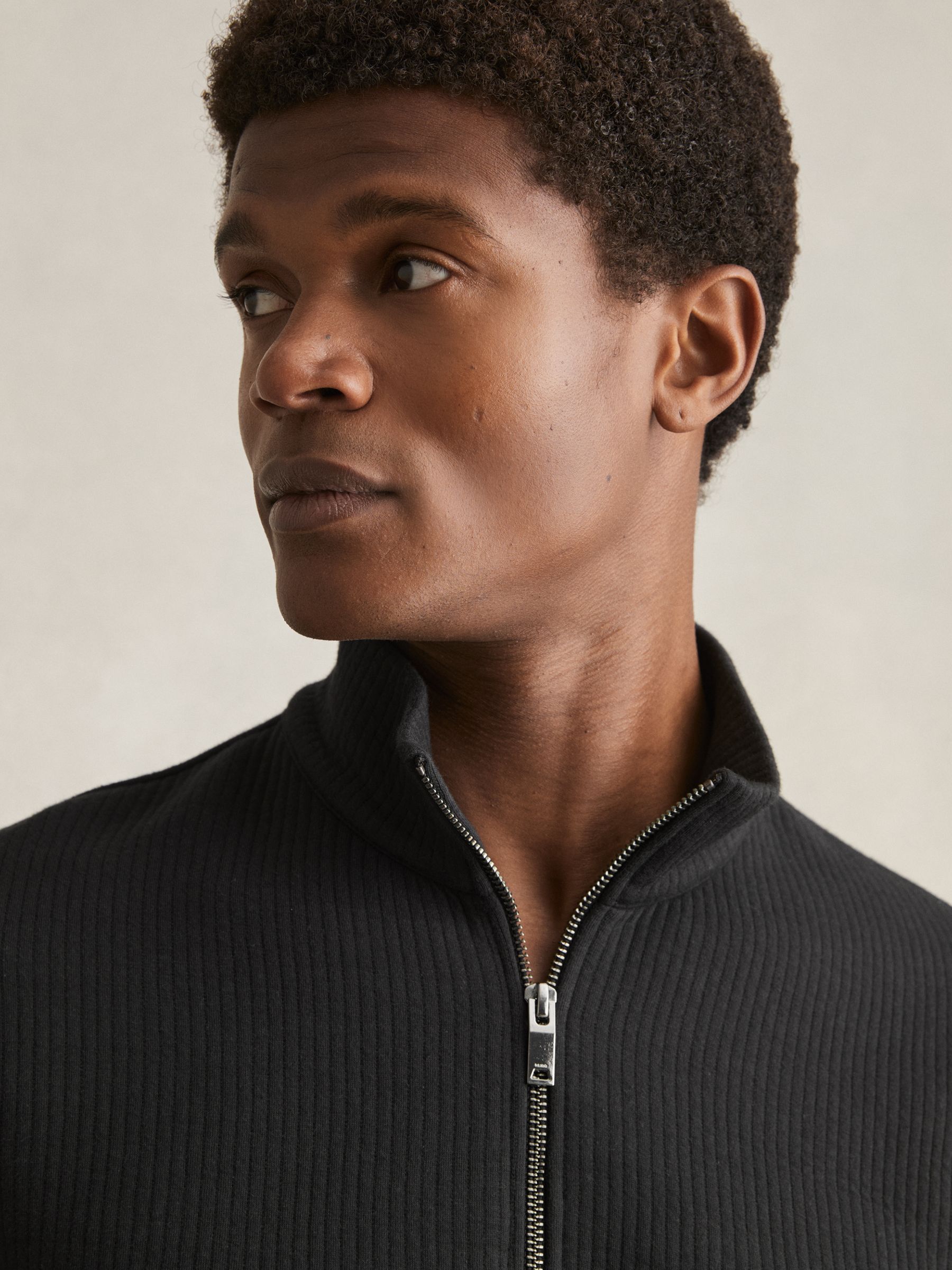 Reiss Half-Zip Funnel-Neck Jumper in Washed Black | REISS