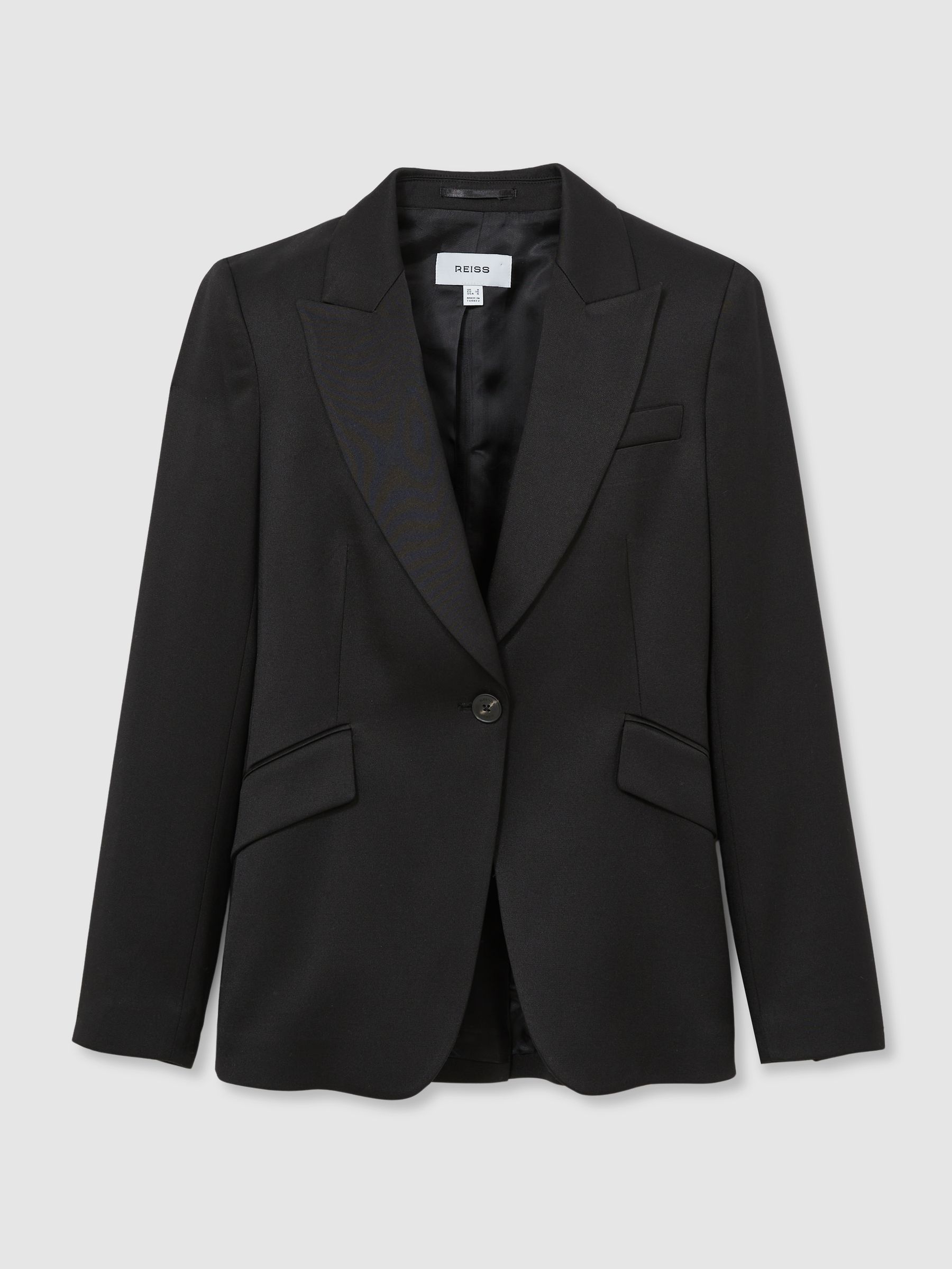 Single-Breasted Peak-Lapel Tailored Blazer in Black - Image 2 of 6