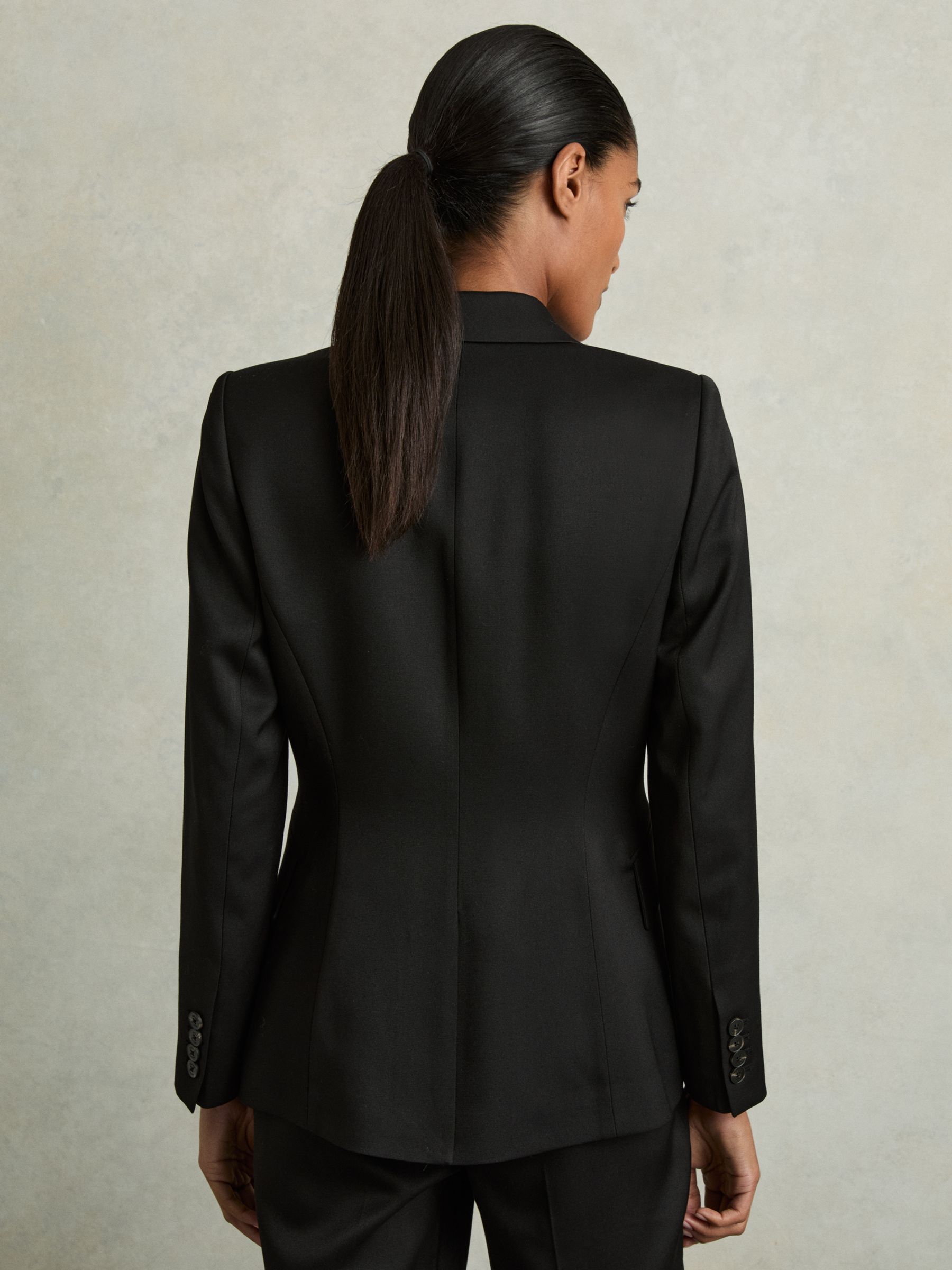 Single-Breasted Peak-Lapel Tailored Blazer in Black - Image 5 of 6