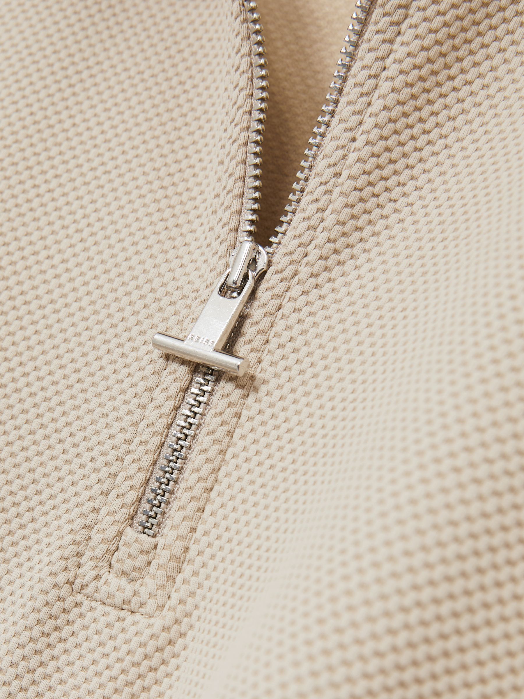 Textured Zip-Neck Polo Shirt in Stone - Image 6 of 6