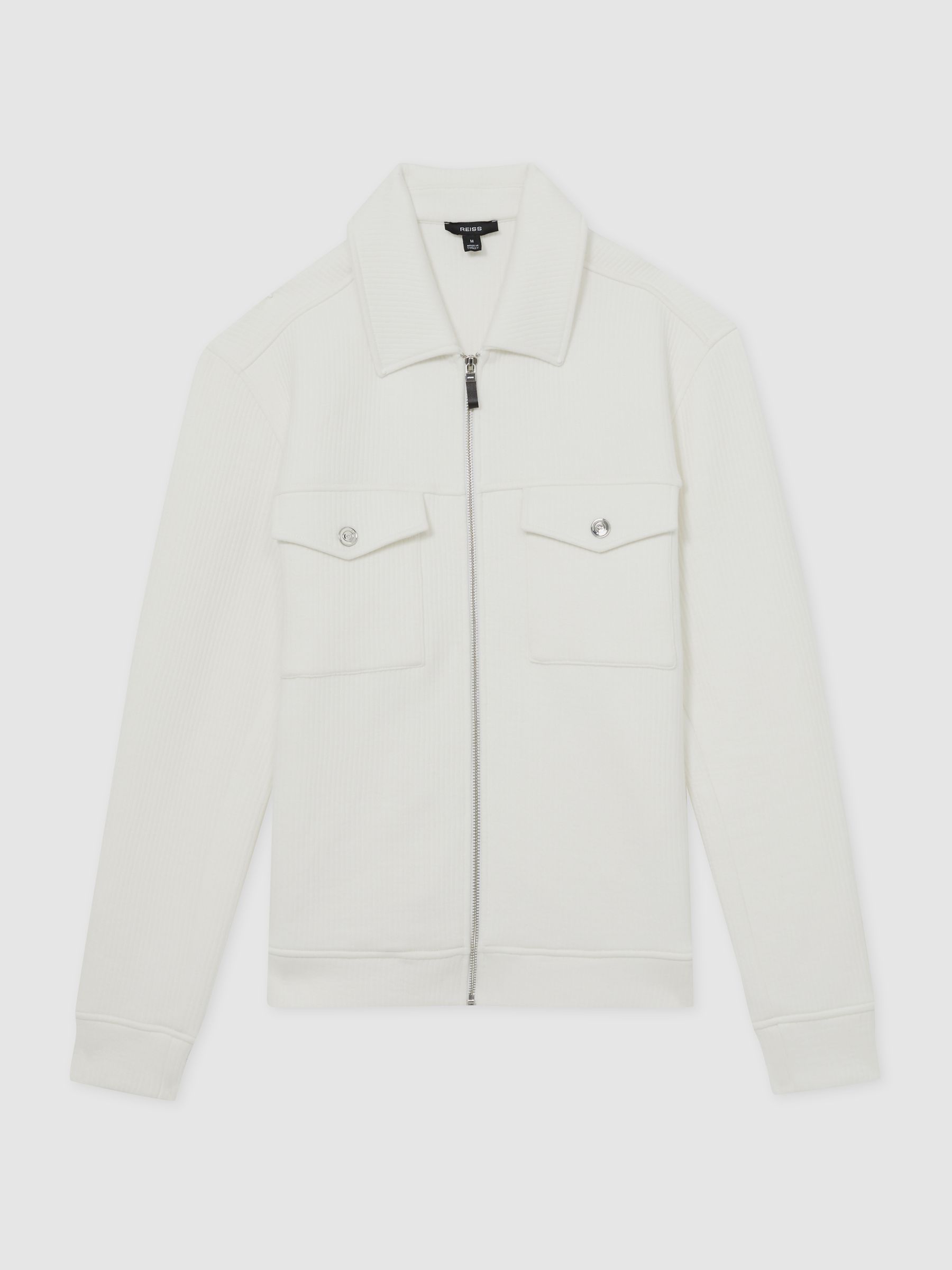 Jersey Ribbed Zip Overshirt in White - Image 2 of 7