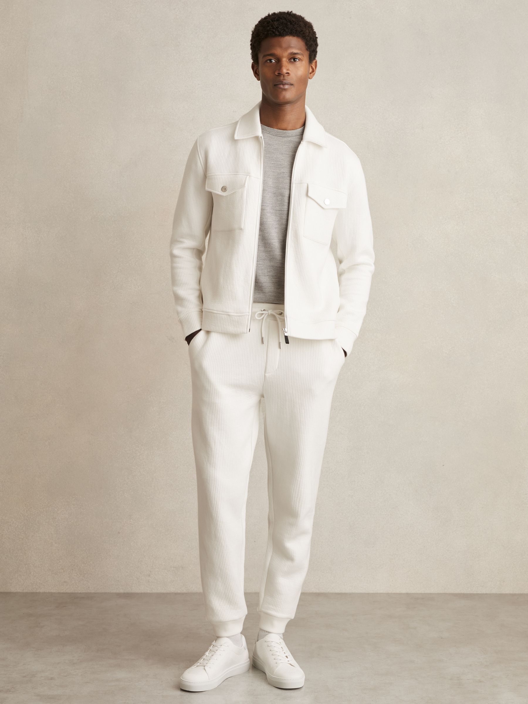 Jersey Ribbed Zip Overshirt in White - Image 3 of 7