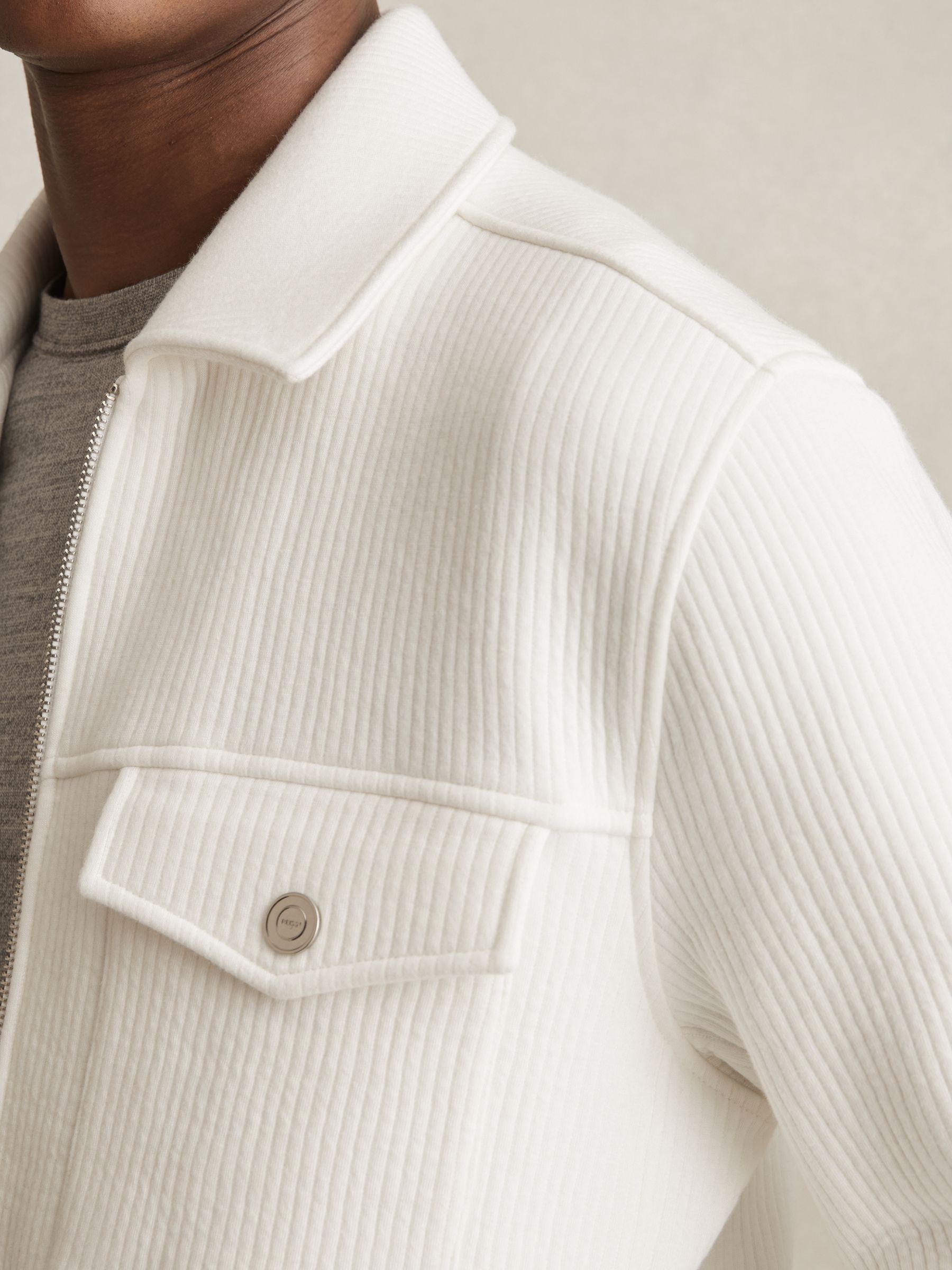 Jersey Ribbed Zip Overshirt in White - Image 4 of 7