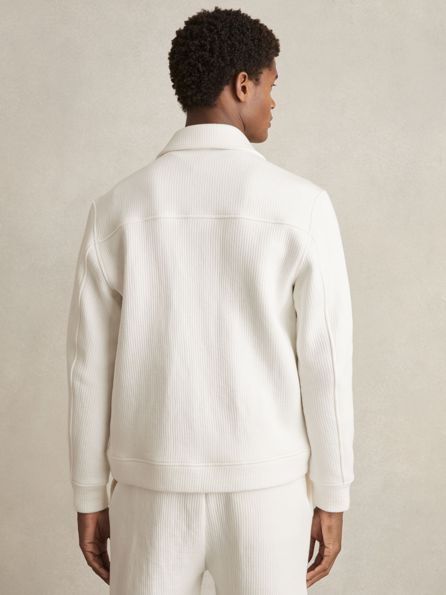 Jersey Ribbed Zip Overshirt in White - Image 5 of 7
