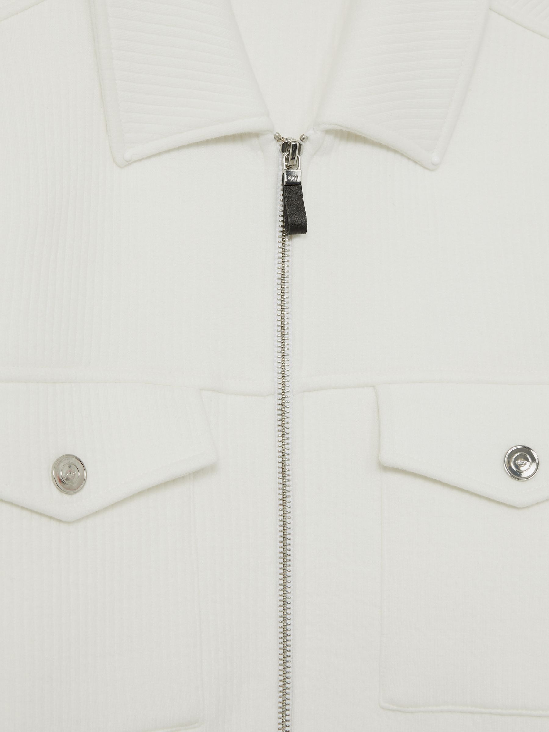Jersey Ribbed Zip Overshirt in White - Image 7 of 7