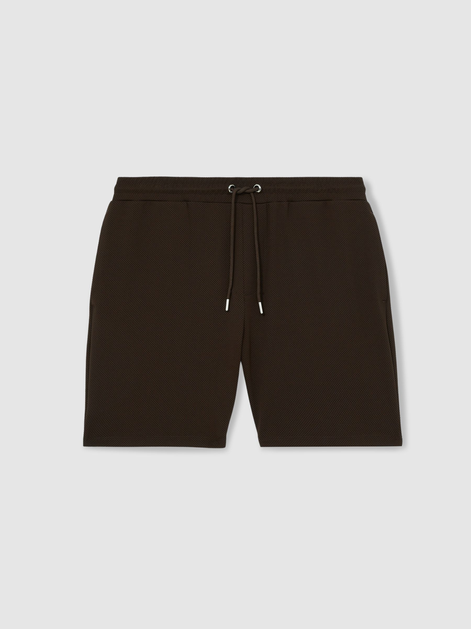 Textured Drawstring Shorts in Chocolate Brown - Image 2 of 5