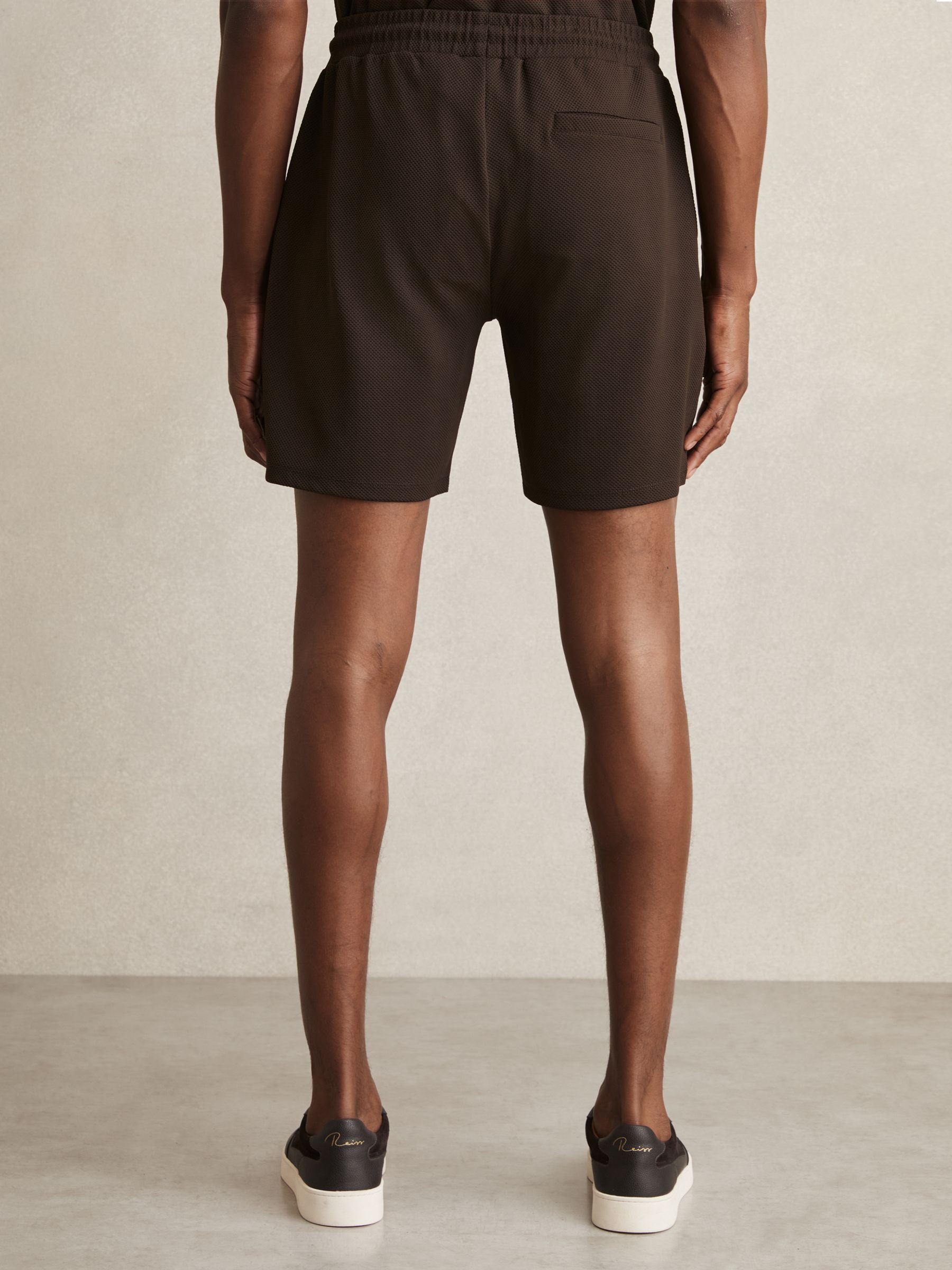 Textured Drawstring Shorts in Chocolate Brown - Image 4 of 5