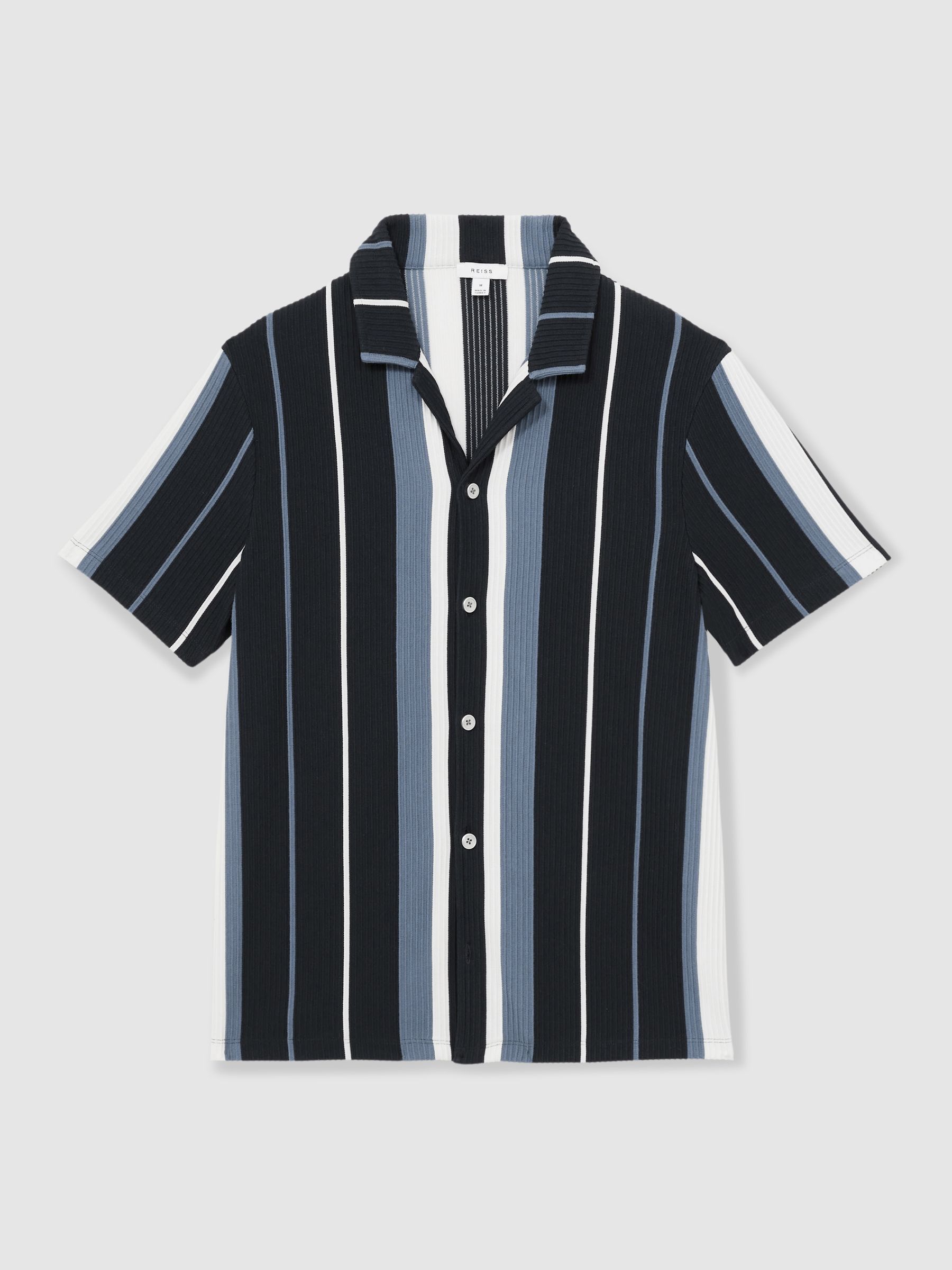 Striped Cuban-Collar Shirt in Navy Multi - Image 2 of 6