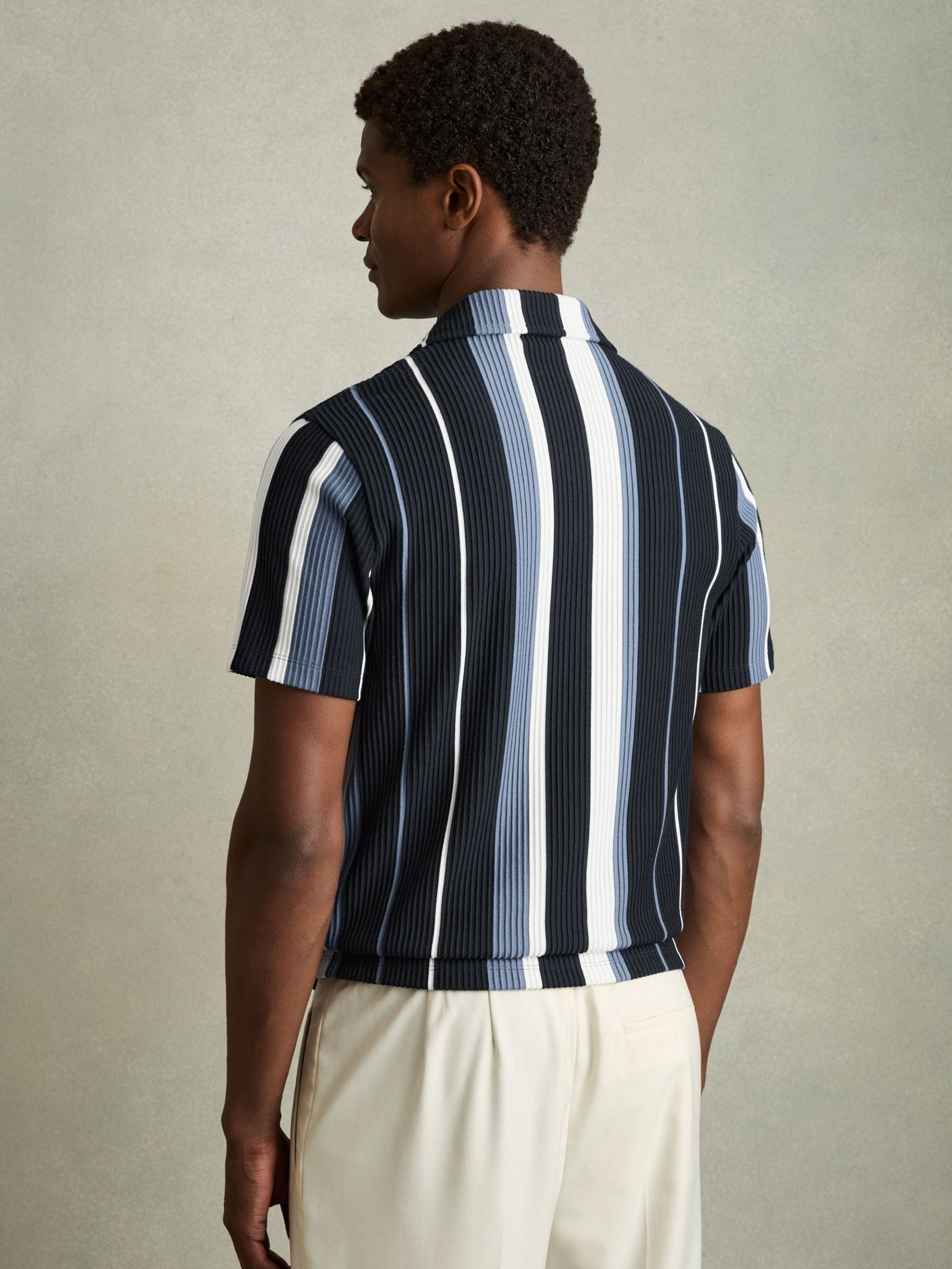 Reiss Striped Cuban-Collar Shirt in Navy Multi | REISS