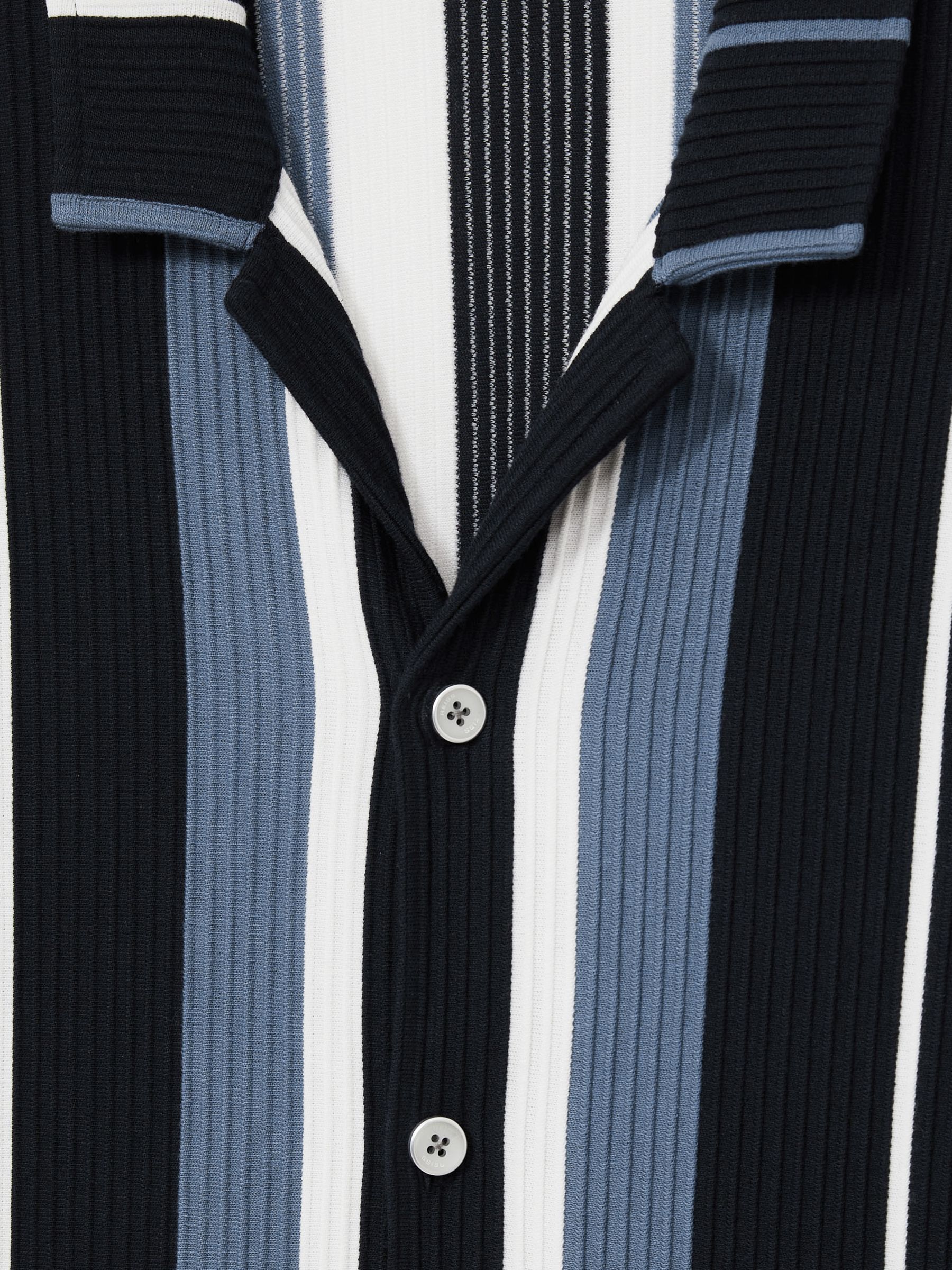 Striped Cuban-Collar Shirt in Navy Multi - Image 6 of 6
